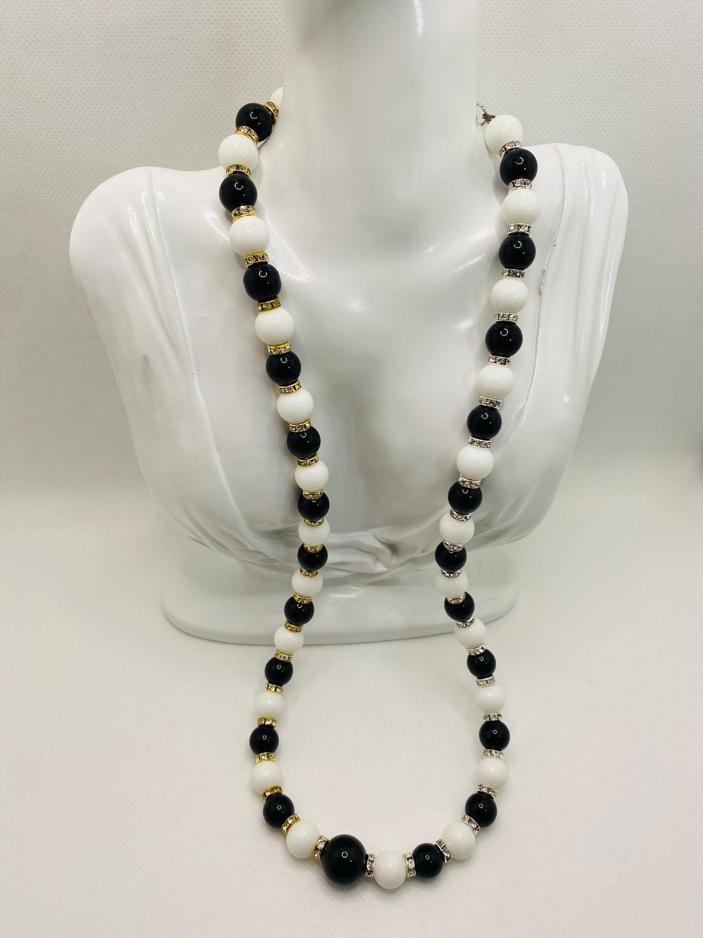 Handmade Onyx Gemstone Necklace: Black & White Beaded Jewelry