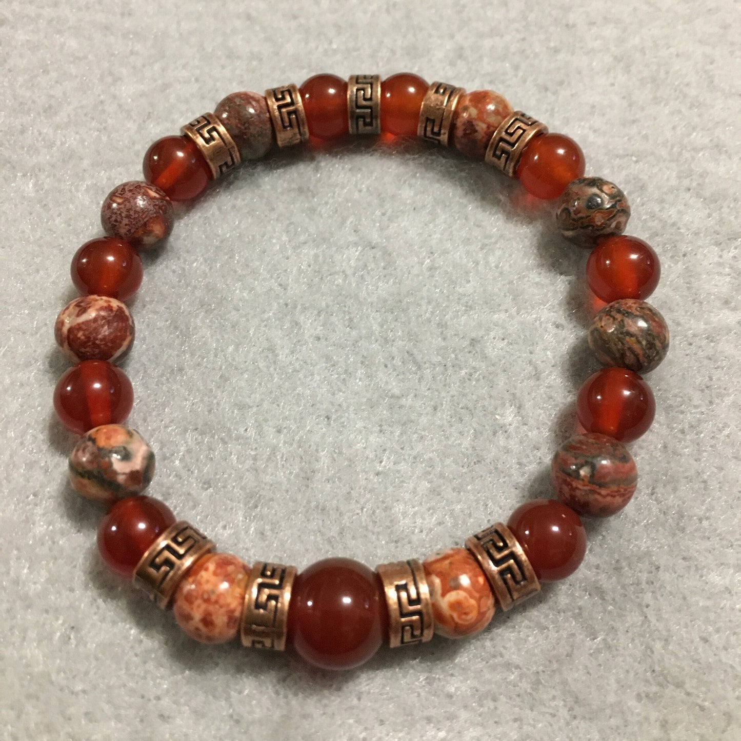 Carnelian & Red Jasper Bracelet: Tibetan Tube Spacers, Gemstone Beads