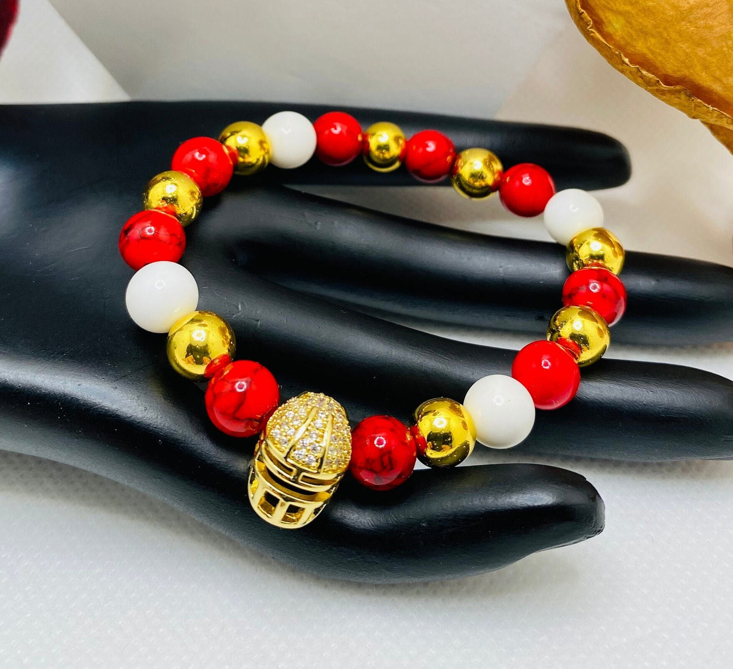 Kansas City Chiefs Bracelet: Gemstone Bead Jewelry with Football Helmet