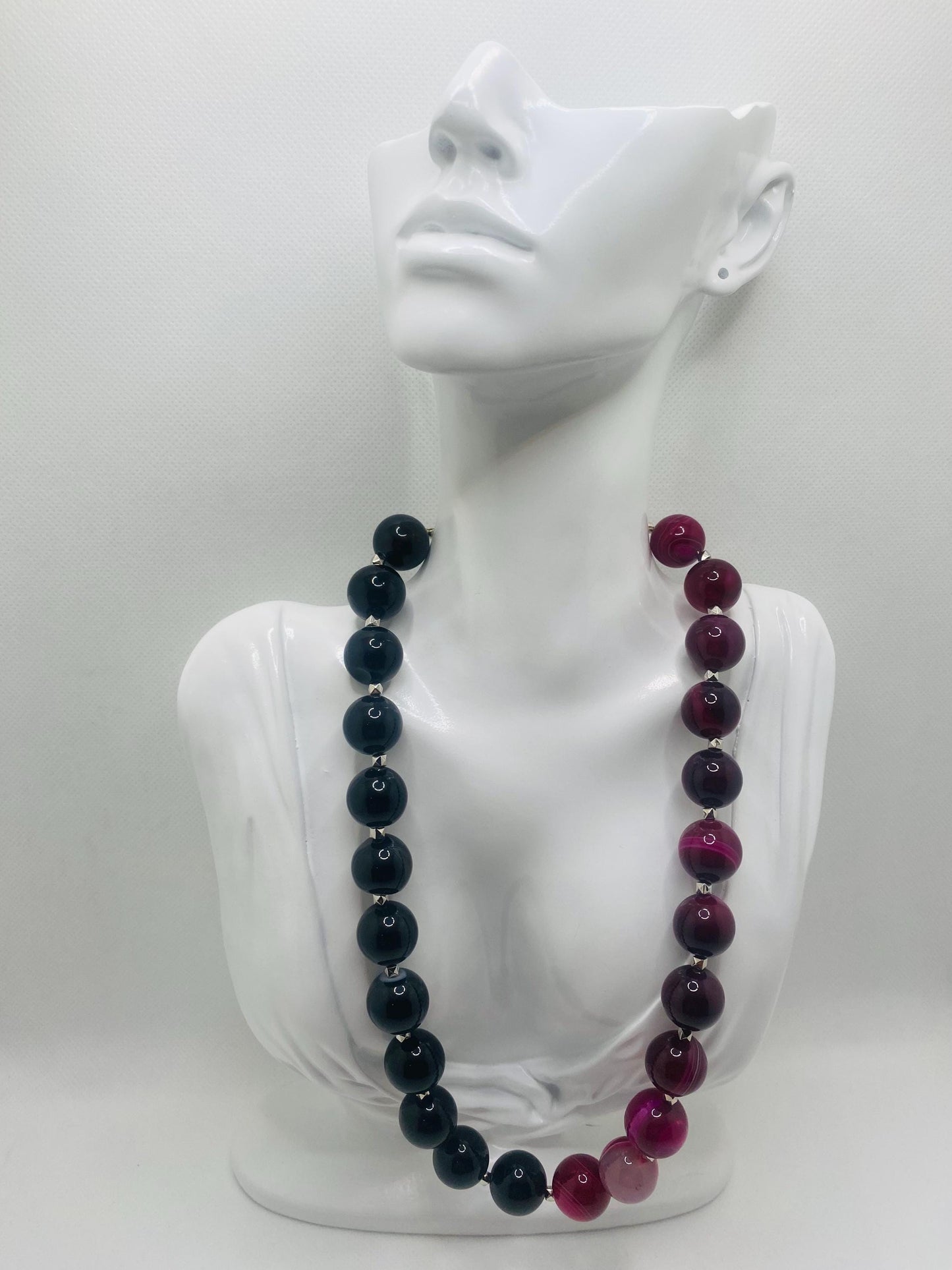 Handmade Black Obsidian & Plum Agate Gemstone Necklace