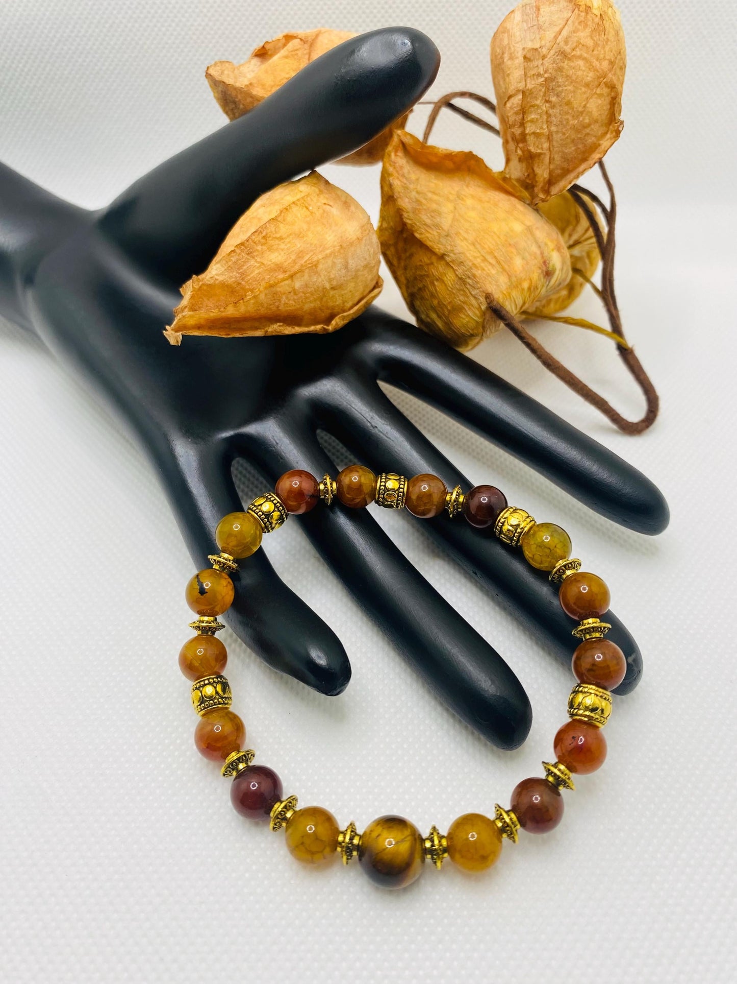 Dragons Vein Agate Tibetan Bracelet with Gold Spacers
