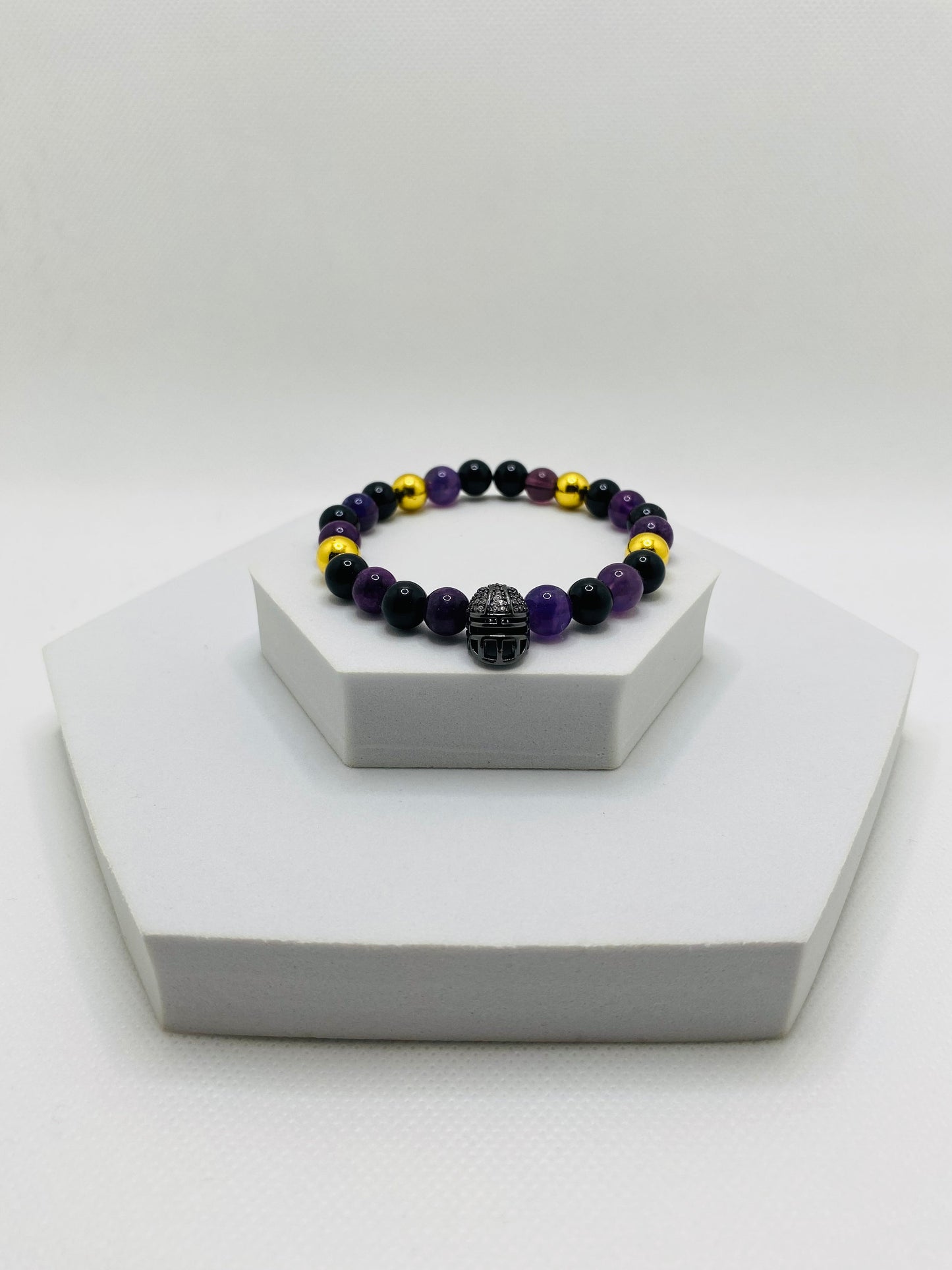 Mens Bracelet Baltimore Ravens Custom Jewelry with Football Helmet & Gemstone Beads, Gifts for him
