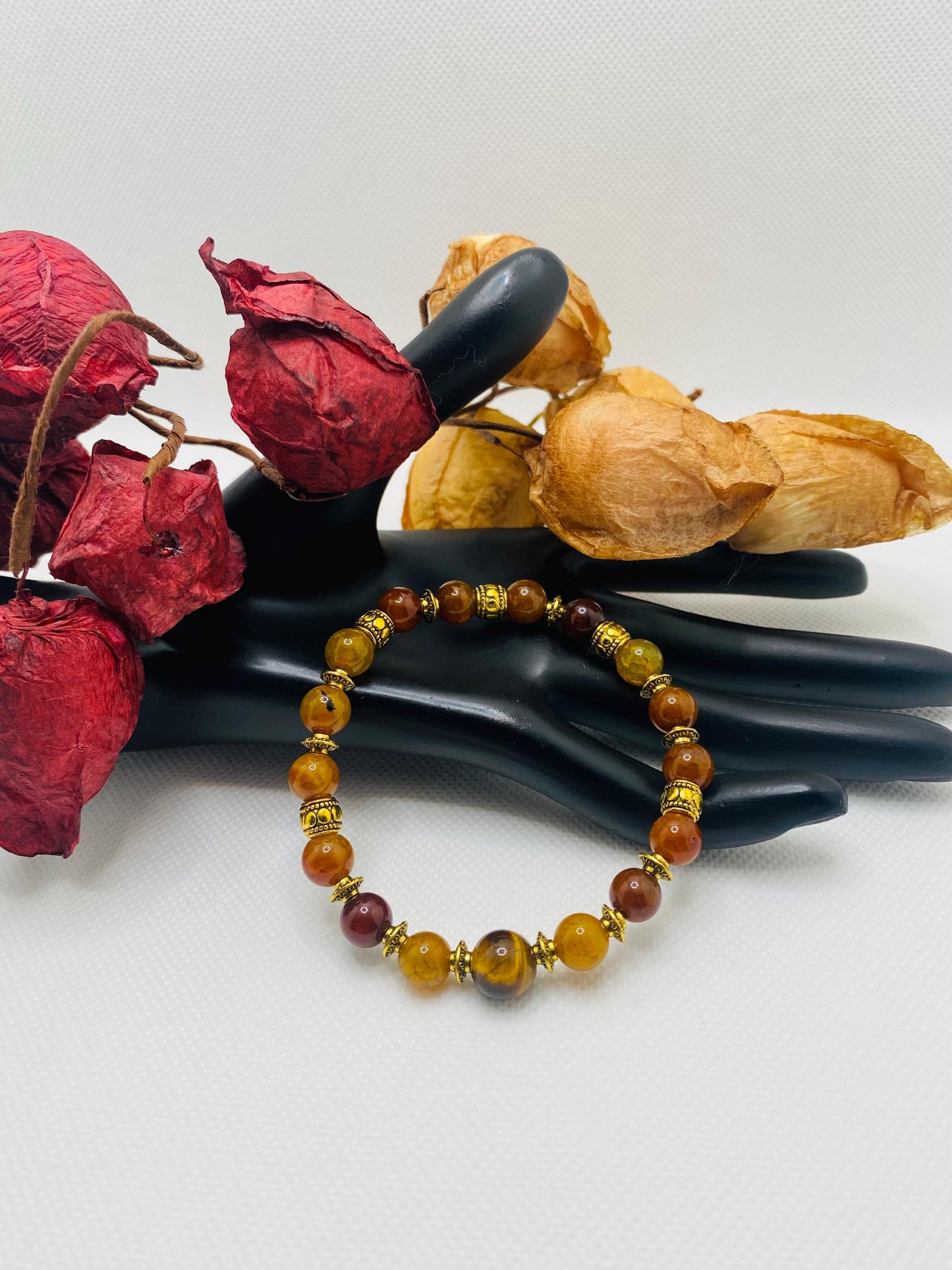 Dragons Vein Agate Tibetan Bracelet with Gold Spacers