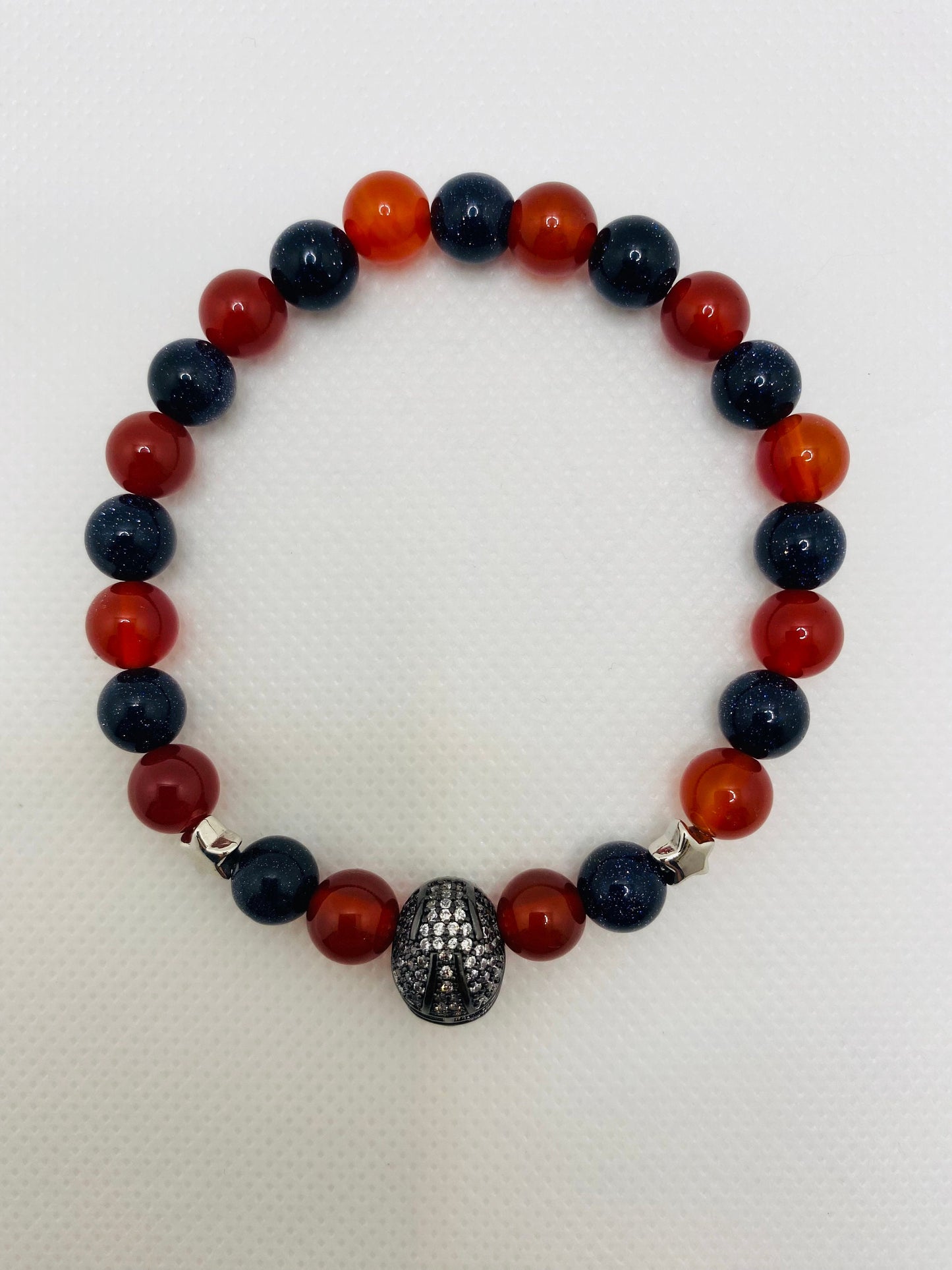 Houston Texans Bracelet: Carnelian, Sandstone Beads & Football Helmet Charm