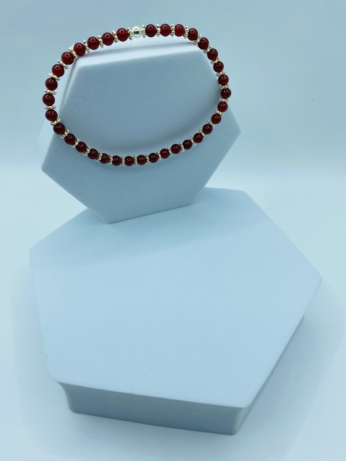 Garnet Bracelet: Silver Snowflake & Hematite Beaded Bracelet