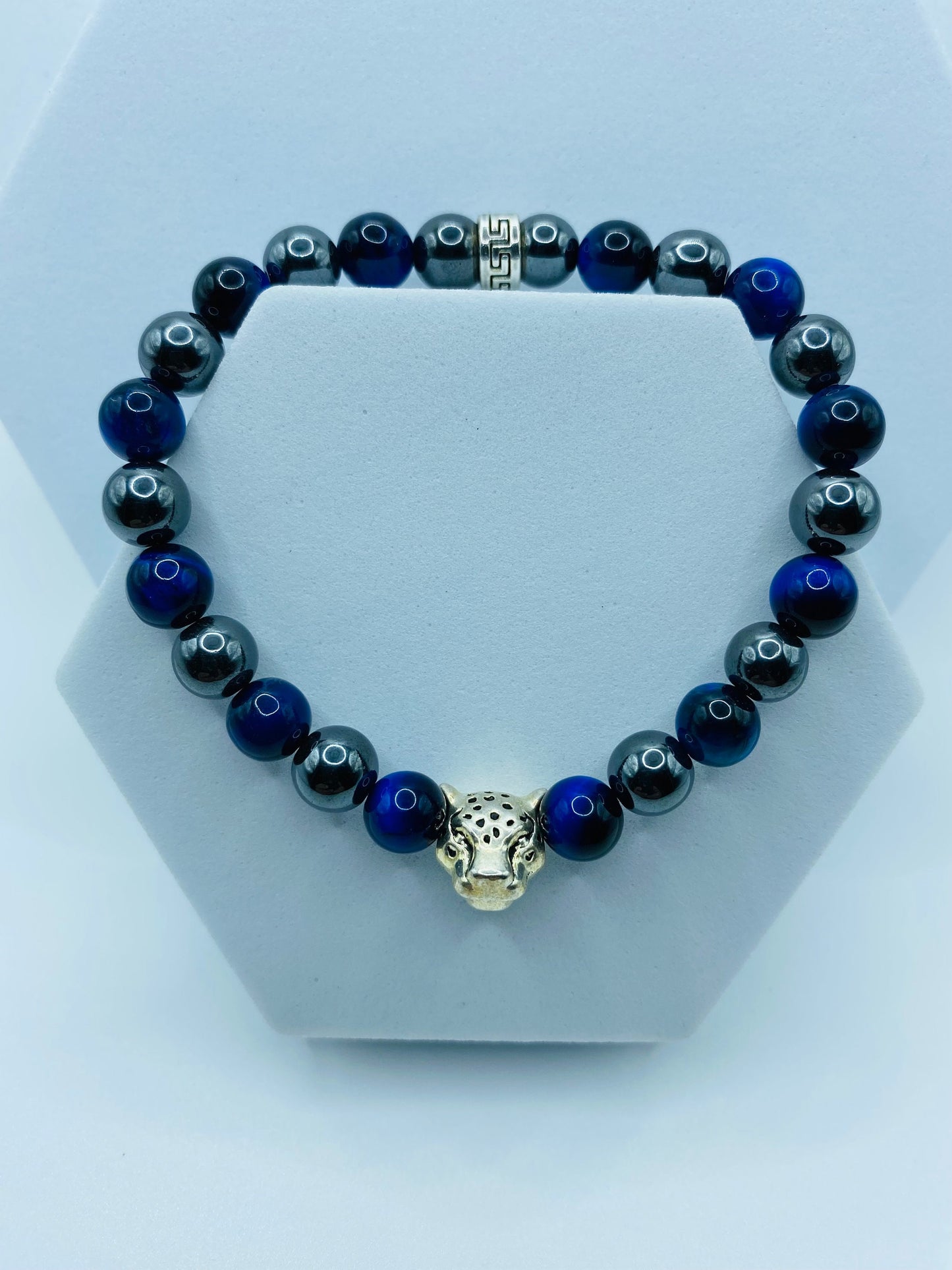 Tigers Eye & Hematite Bracelet with Silver Leopard Charm