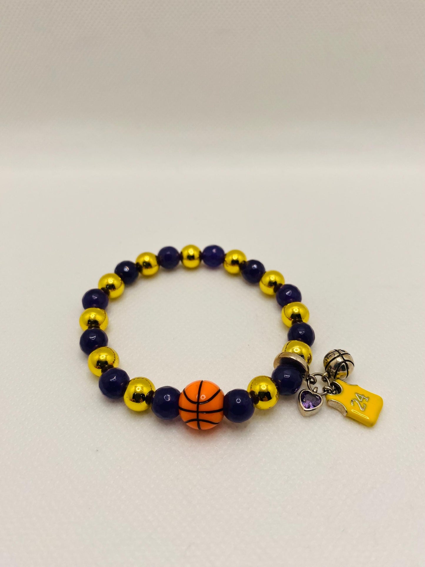 Kobe Bryant Lakers Bracelet: Amethyst & Hematite Gemstone Beads