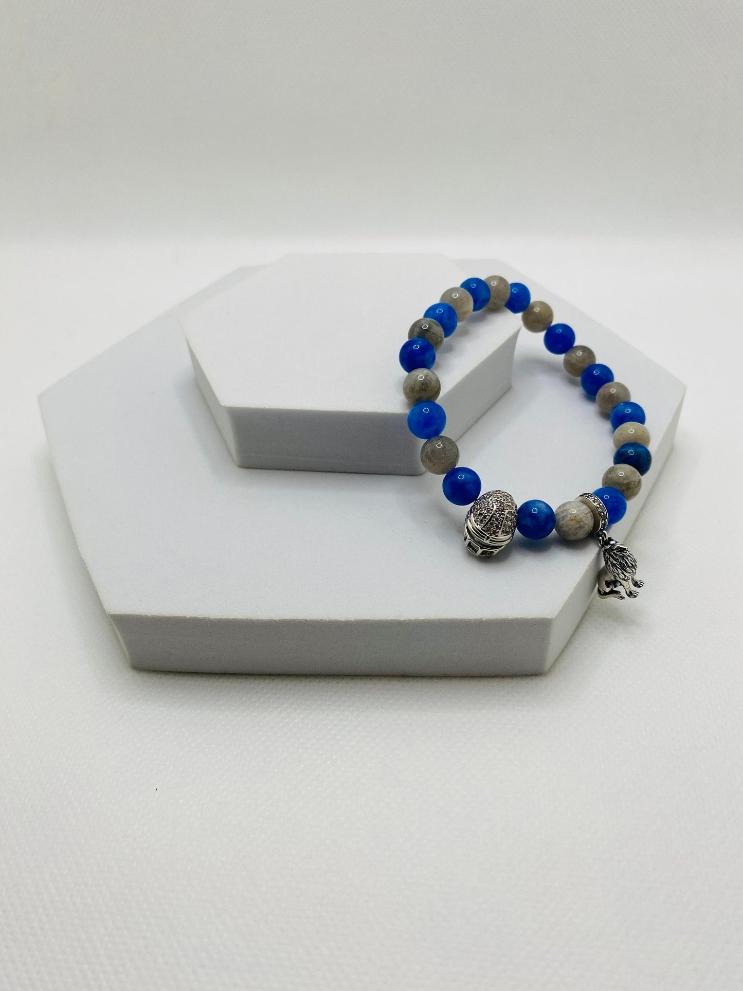 Detroit Lions Charm Bracelet: Labradorite & Kyanite Gemstone Beads