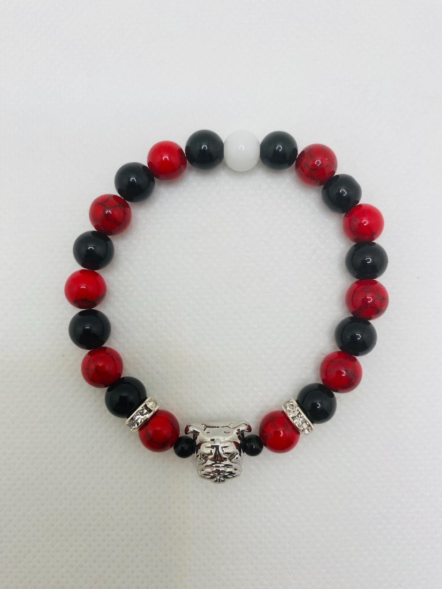 Georgia Bulldogs Gemstone Bracelet: Red Turquoise & Black Onyx, Dog Lover Gift