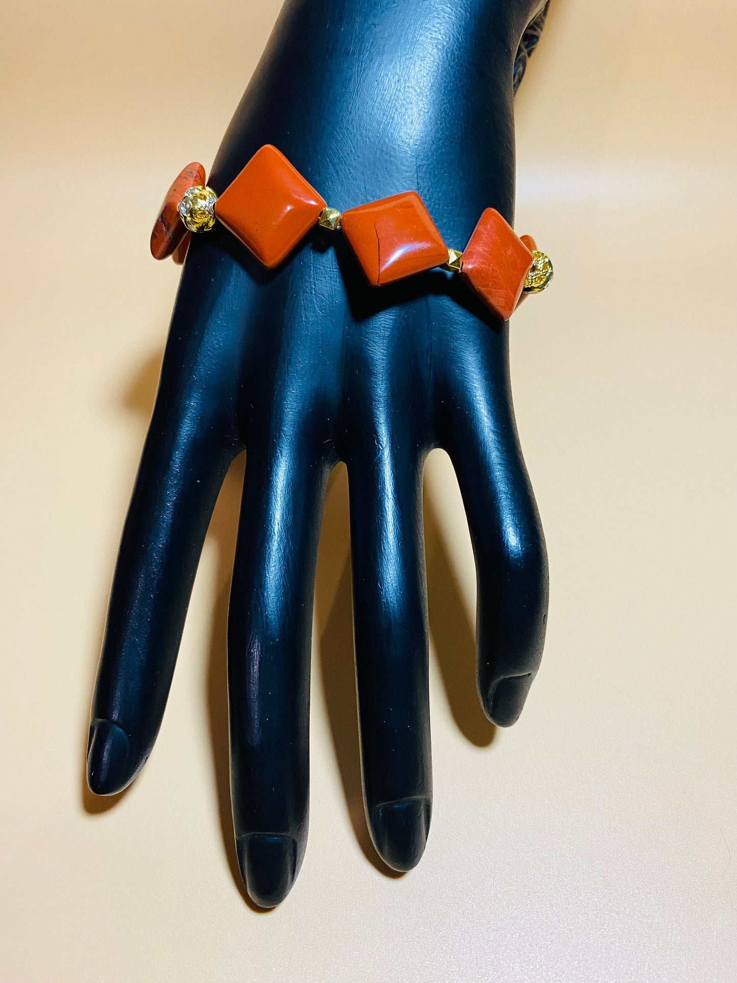 Red Jasper Gemstone Bracelet: 18k Gold Beads, Handmade Jewelry