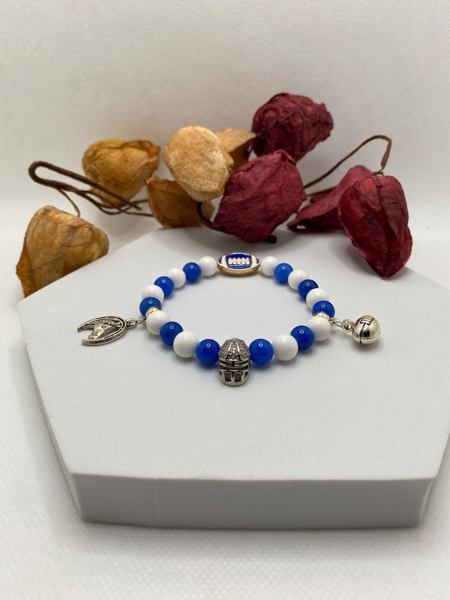Indianapolis Colts Gemstone Charm Bracelet: Agate & Porcelain Beads