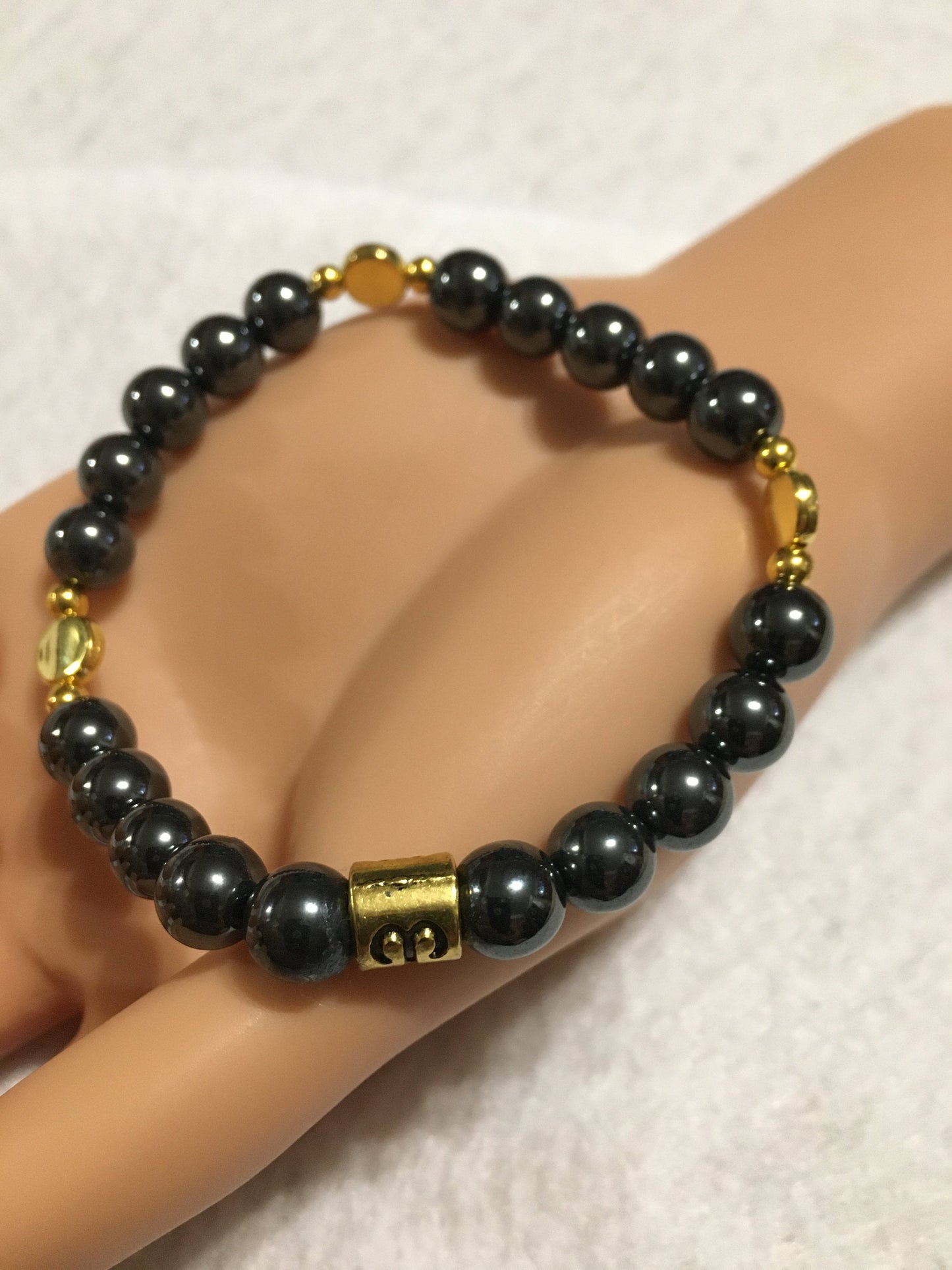 Aries Zodiac Bracelet: Hematite Gemstone, Gold Charm