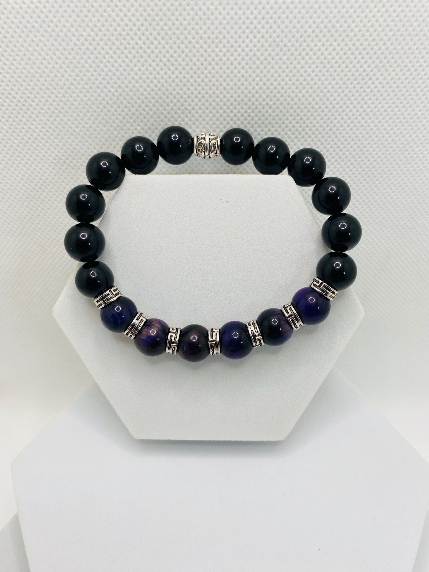 Tigers Eye & Black Onyx Bracelet: Tibetan Gemstone Jewelry