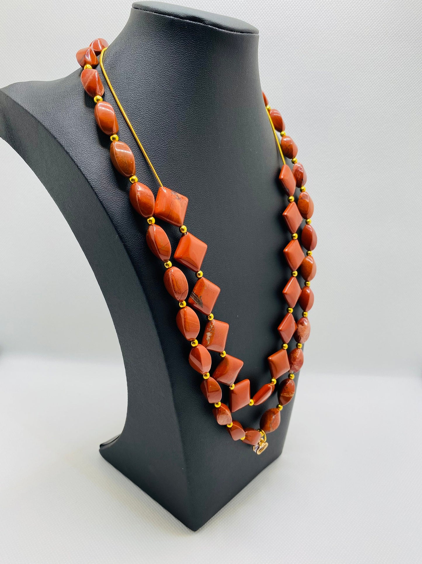 Necklaces for women Handmade Jewelry - Twisted, Diagonal Red Jasper - Gold Jewelry Beads - Heart Necklace