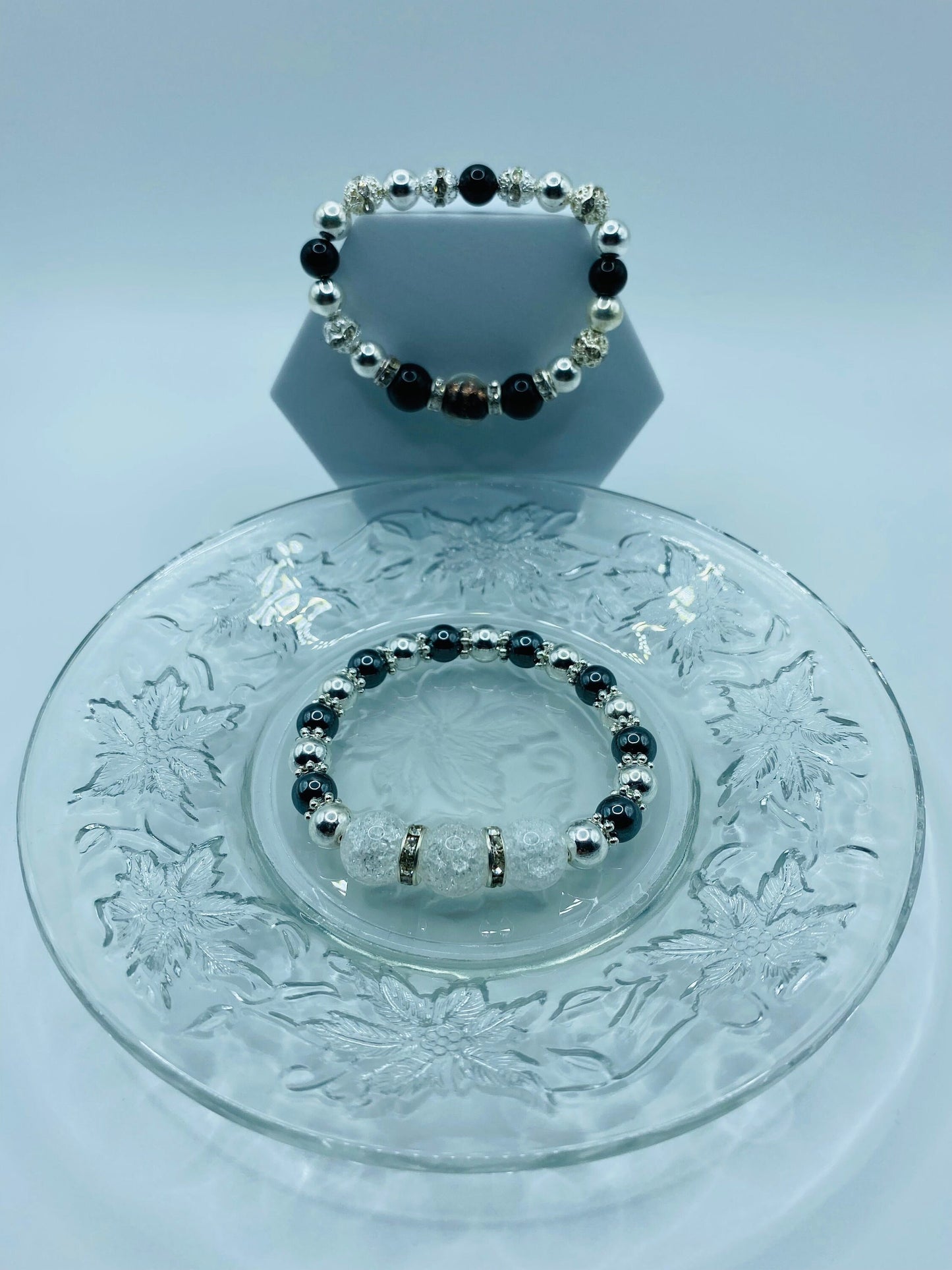 Quartz Crystal Bracelet with Silver & Black Hematite Gemstone Beads - Bracelets for women - Mens Bracelet