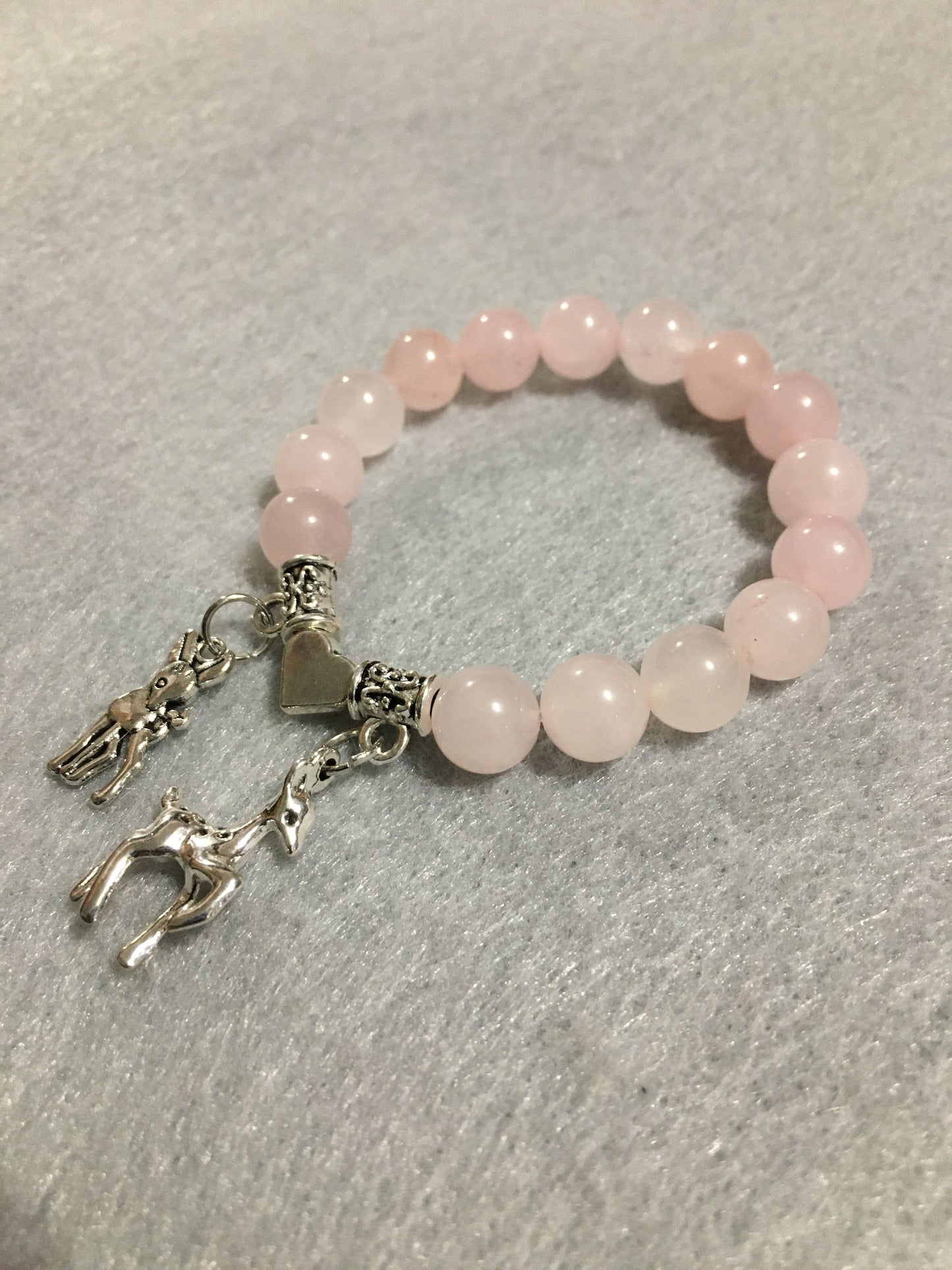Charm Bracelet Rose Quartz Jewelry for women, Bambi and Faline Charms