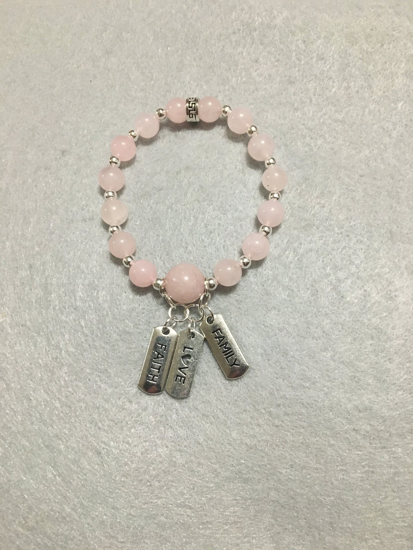 Rose Quartz Charm Bracelet for Women, Inspirational Quotes & Hematite Gemstone Beads - Gifts for Her