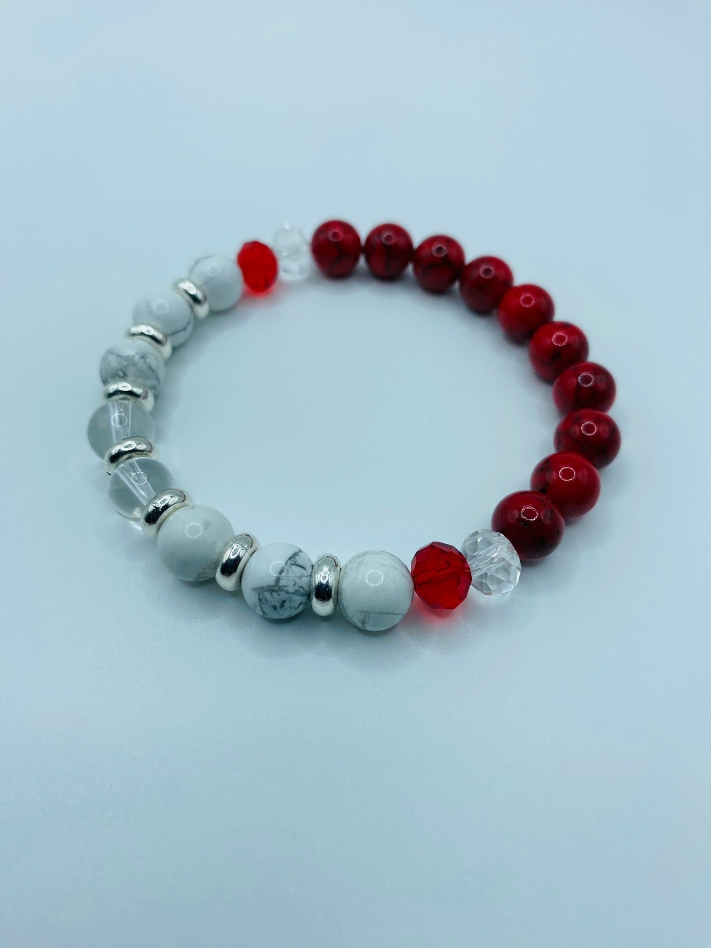 Red Turquoise & Howlite Gemstone Bracelet: Crystal Quartz Beaded Jewelry