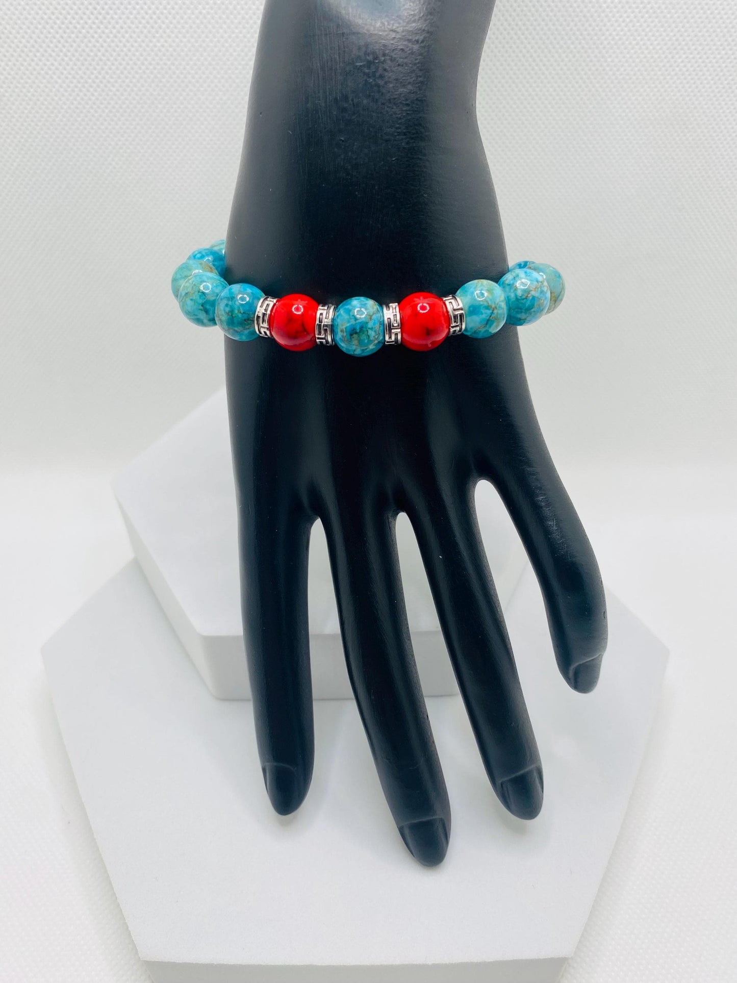 Turquoise & Red Gemstone Bracelet with Tibetan Spacers