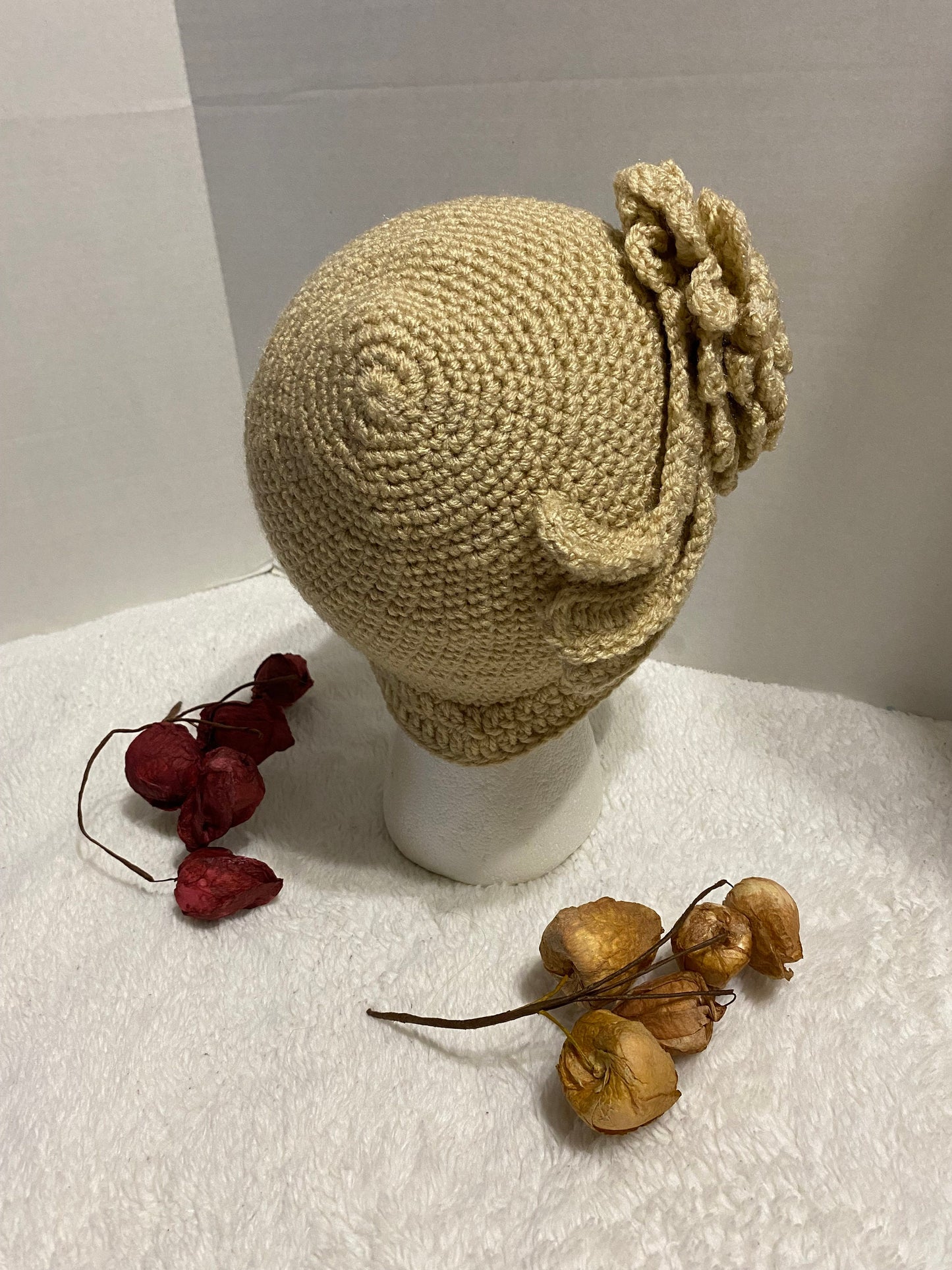Handmade Crochet Flower Hat: Women's Acrylic Beanie