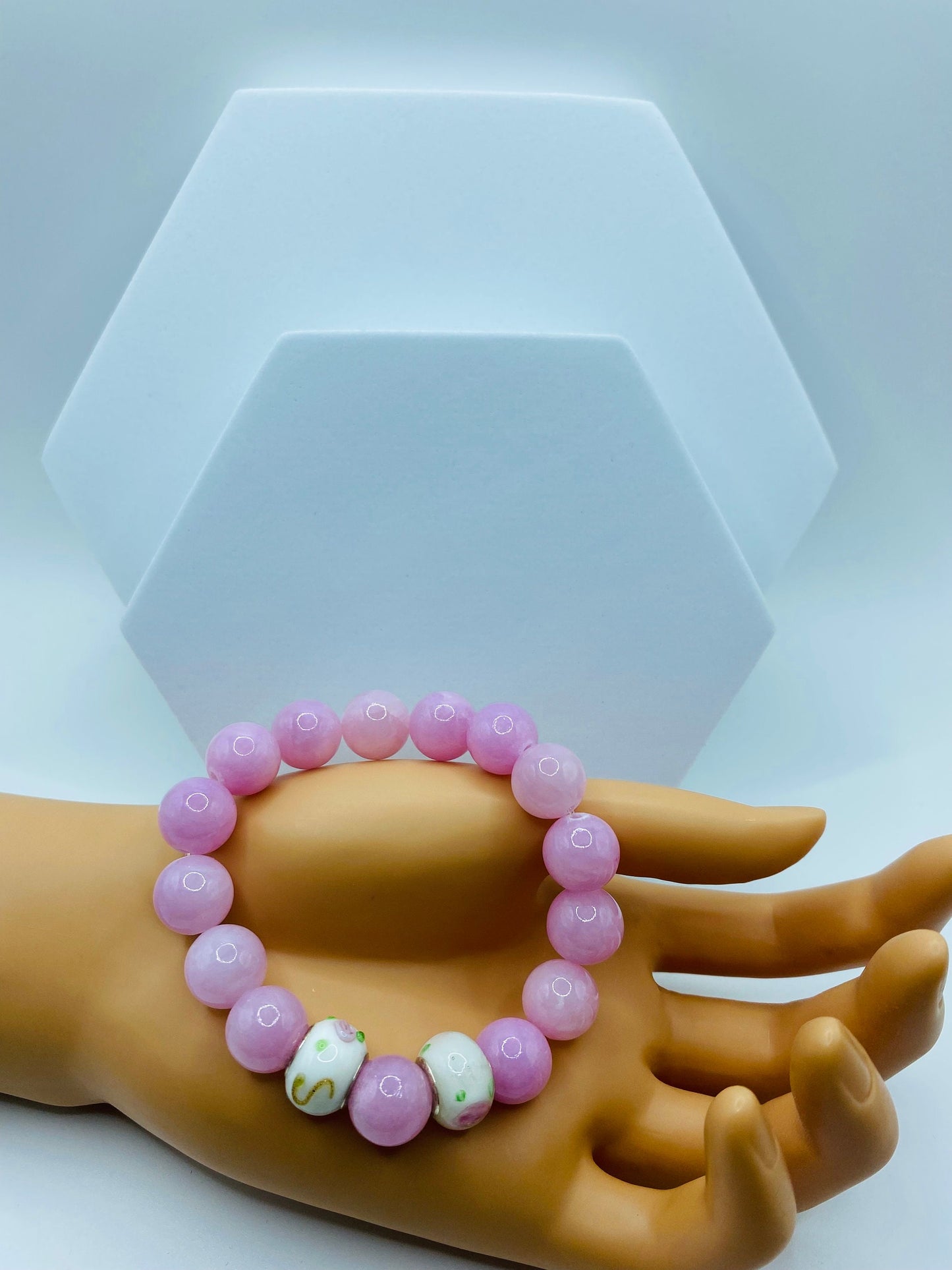 Handmade Lavender Jade Bracelet: Murano Glass Bead Charm Bracelet