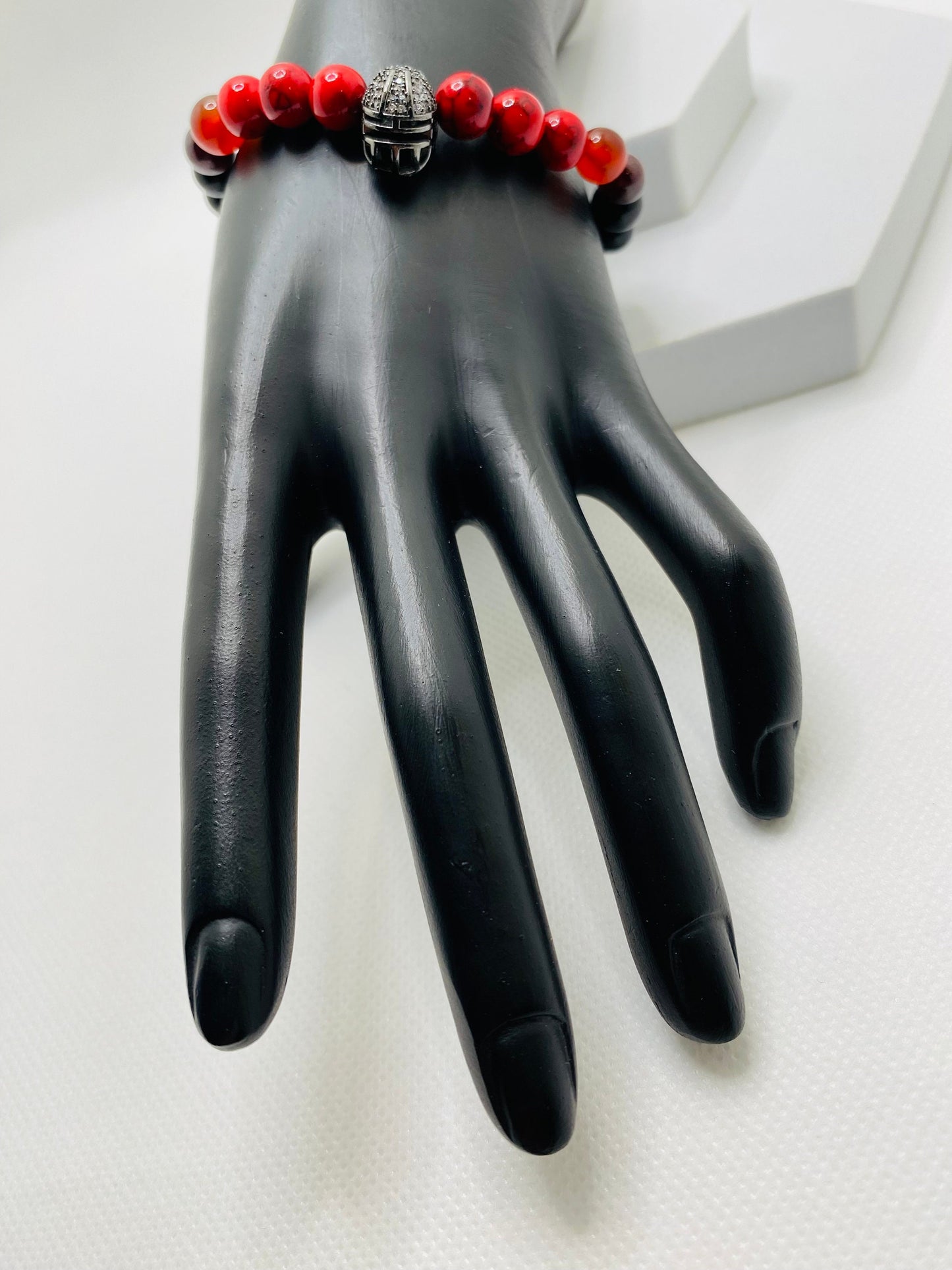 Atlanta Falcons Bracelet: Gemstone Bead Bracelet with Football Helmet