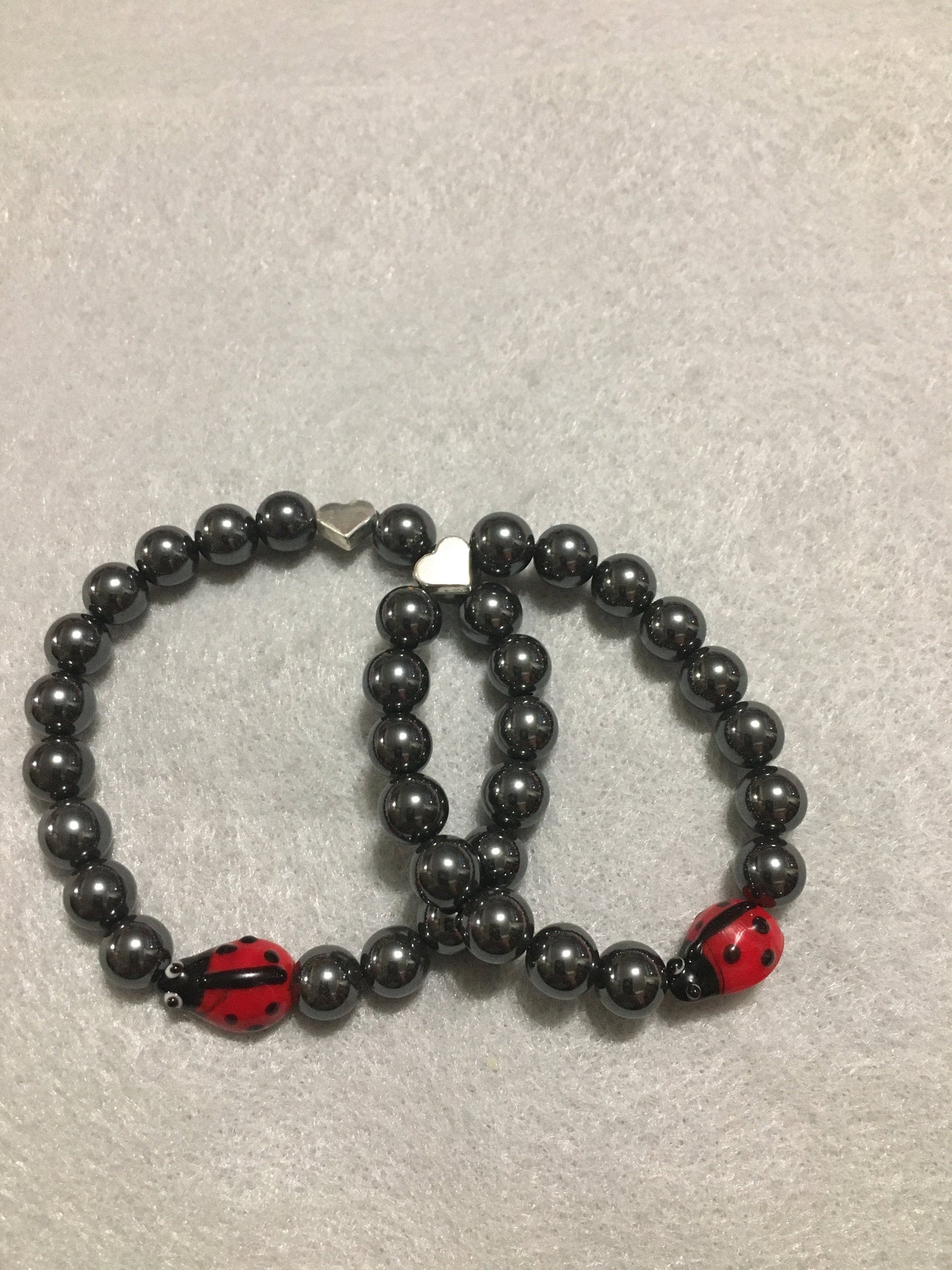 Mommy and Me Miraculous Ladybug Matching Bracelets - Hematite Gemstone Beads - Gifts for Mom