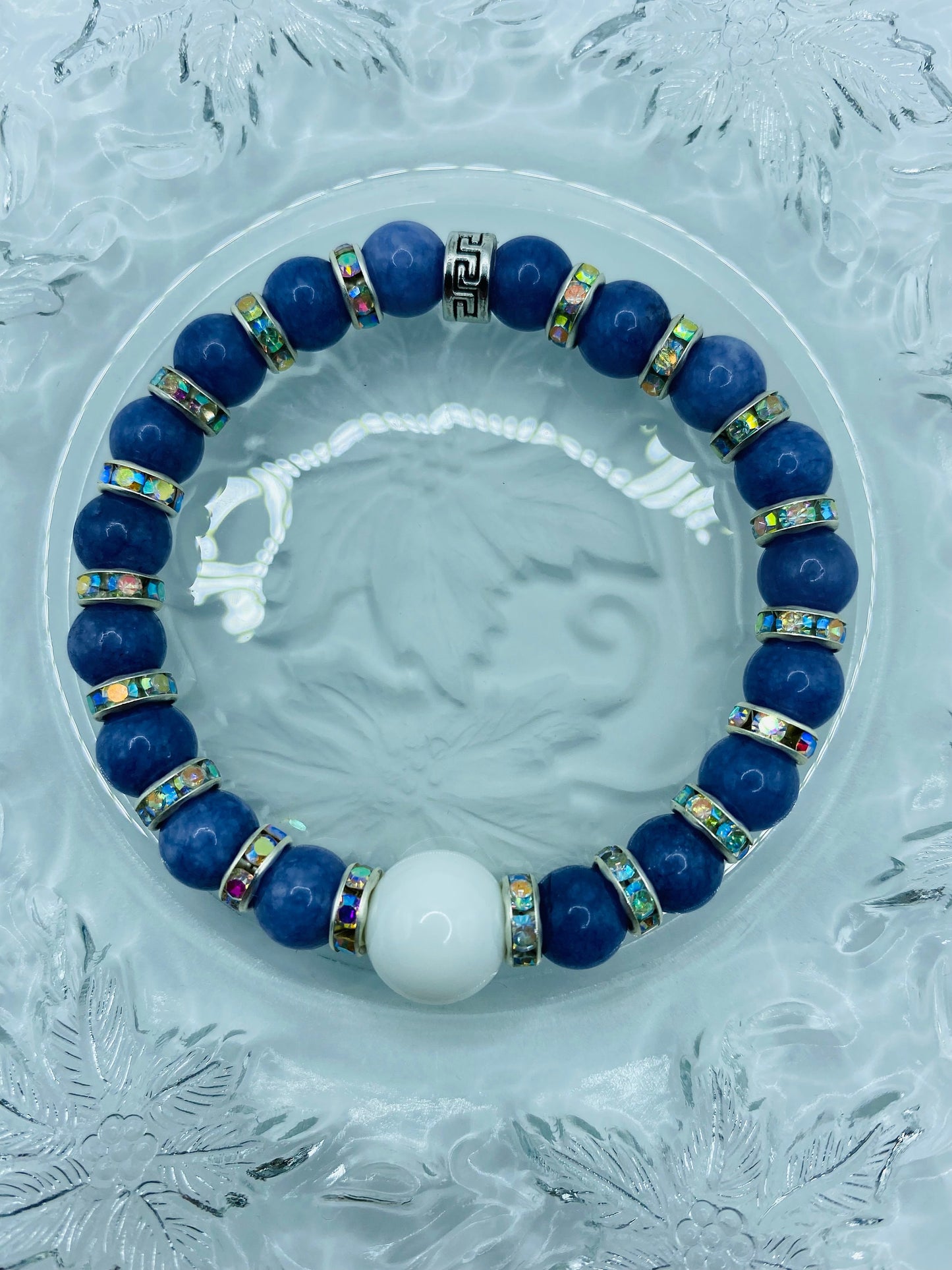 Lavender Jade Bracelet: Porcelain Bead, Rhinestone Rondelles, Handmade