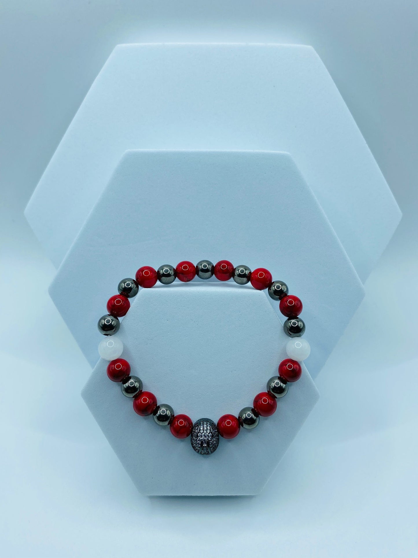 Tampa Bay Buccaneers Bracelet: Jade, Turquoise & Hematite Gemstone Beads