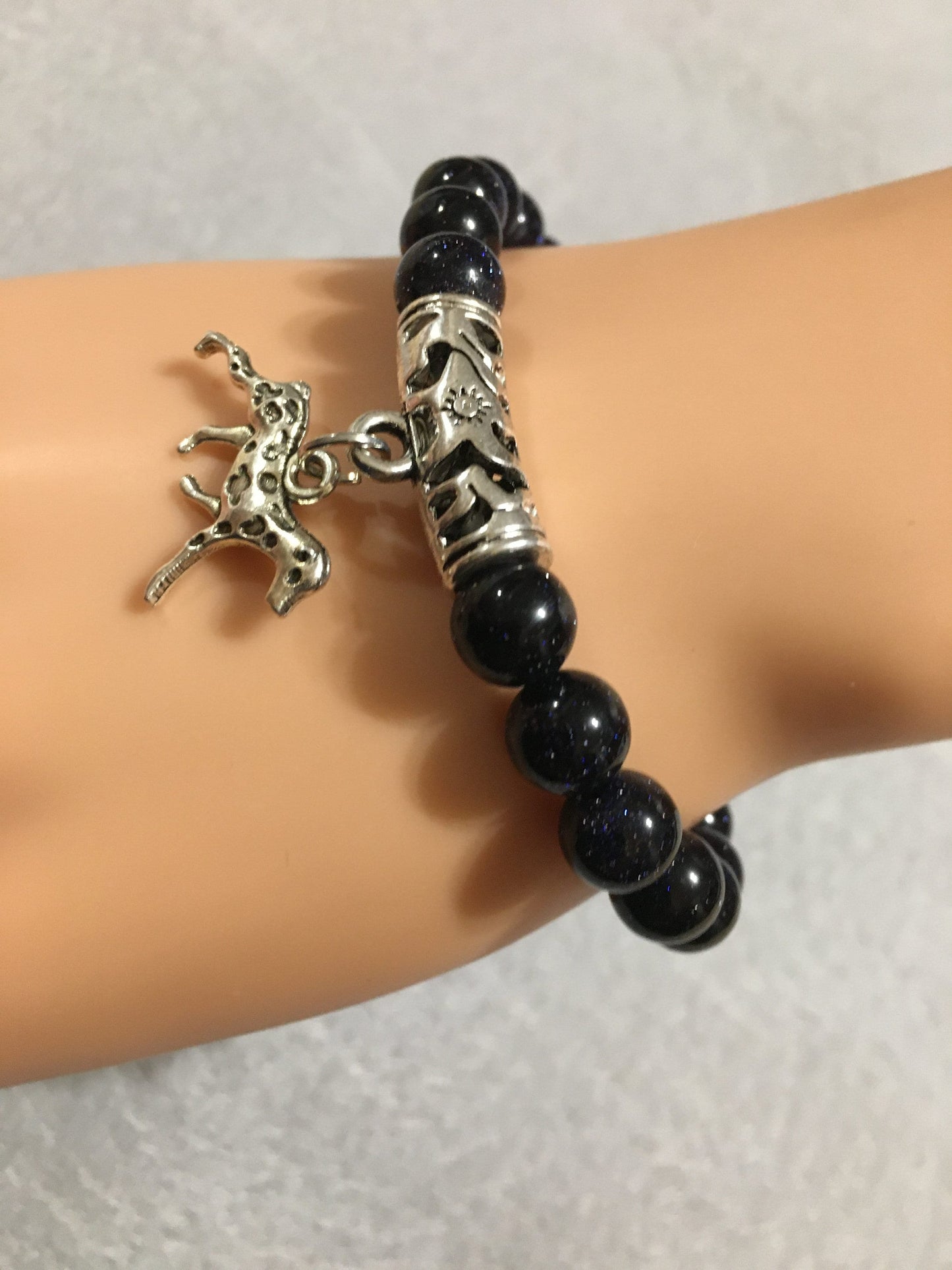 Dalmatian Dog Memorial Bracelet: Blue Sandstone Gemstone Beads, Dog Lover Gift