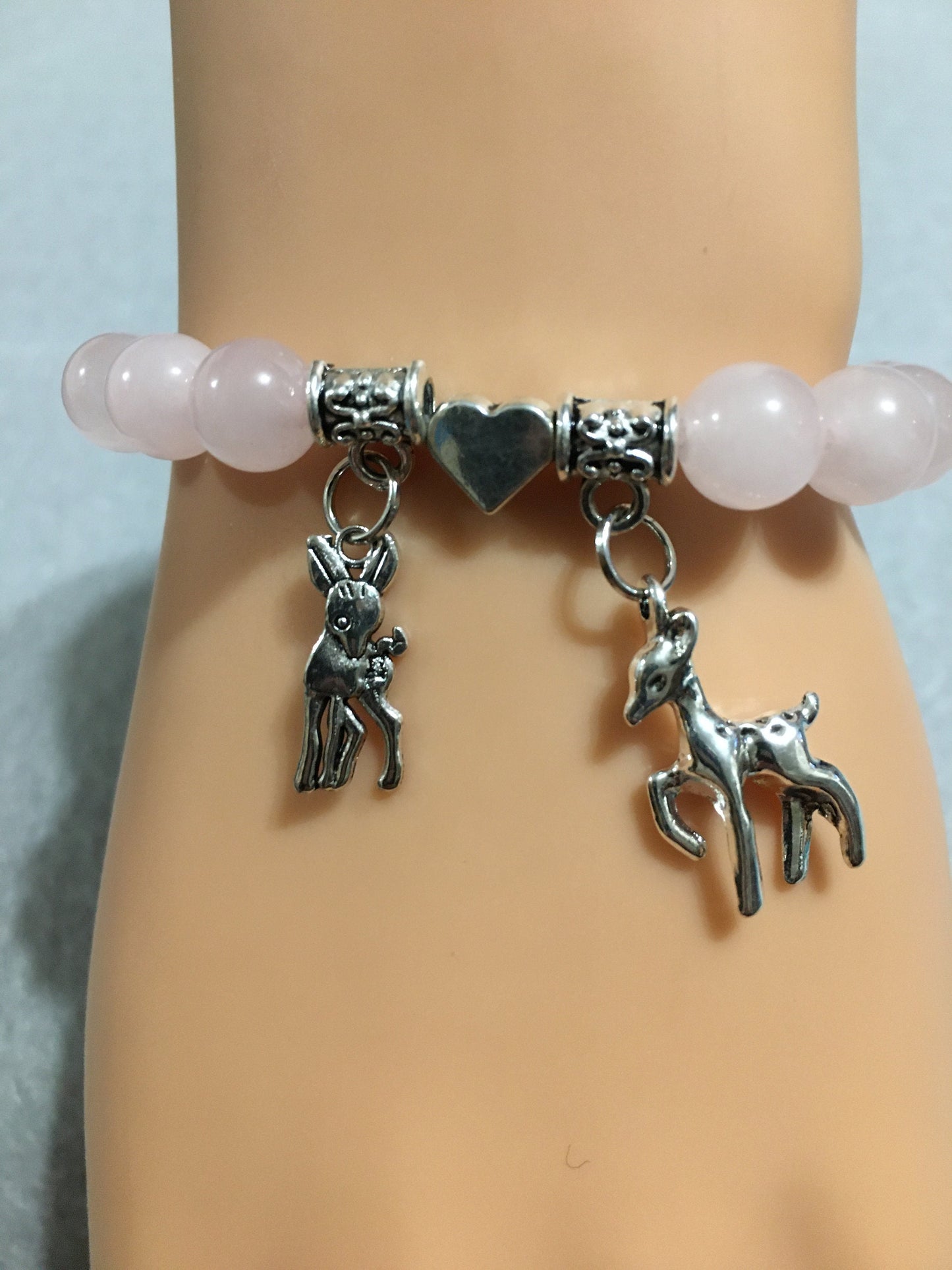Charm Bracelet Rose Quartz Jewelry for women, Bambi and Faline Charms