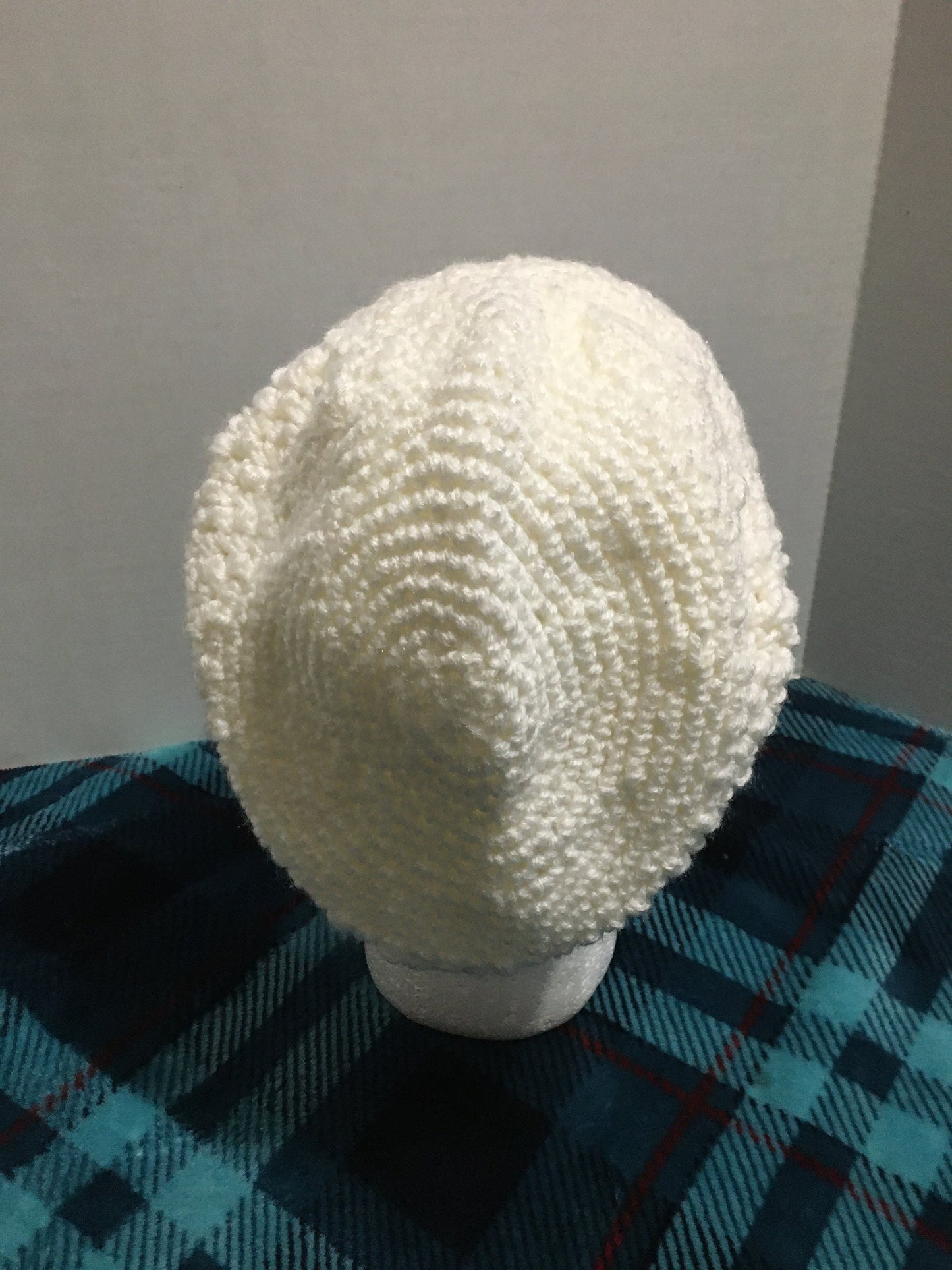 Handmade Crochet Slouchy Beanie: White Acrylic Hat with Flower