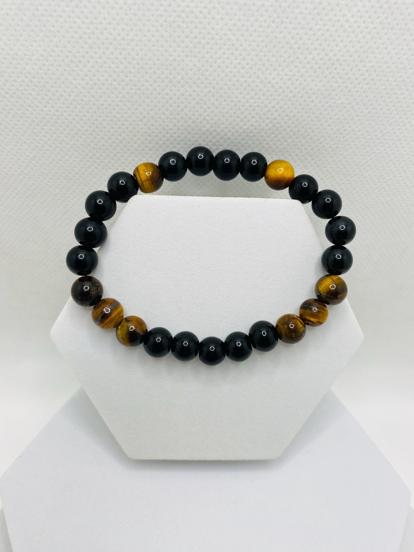 Handmade Onyx & Tiger's Eye Gemstone Beaded Bracelet