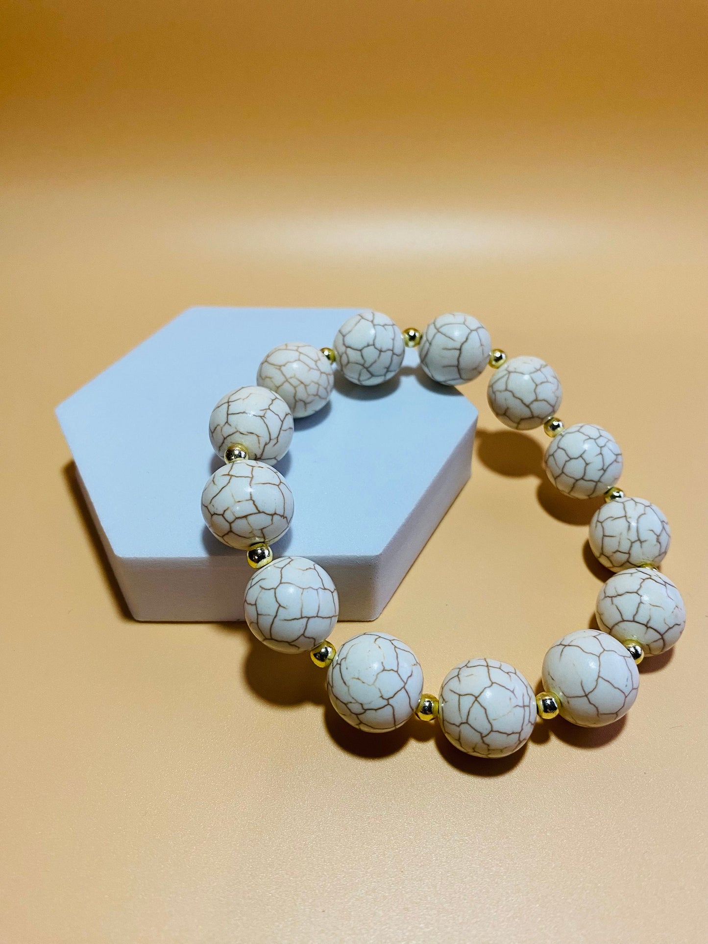 Handmade White Turquoise Bracelet: Gold-Plated Hematite Gemstone Beads