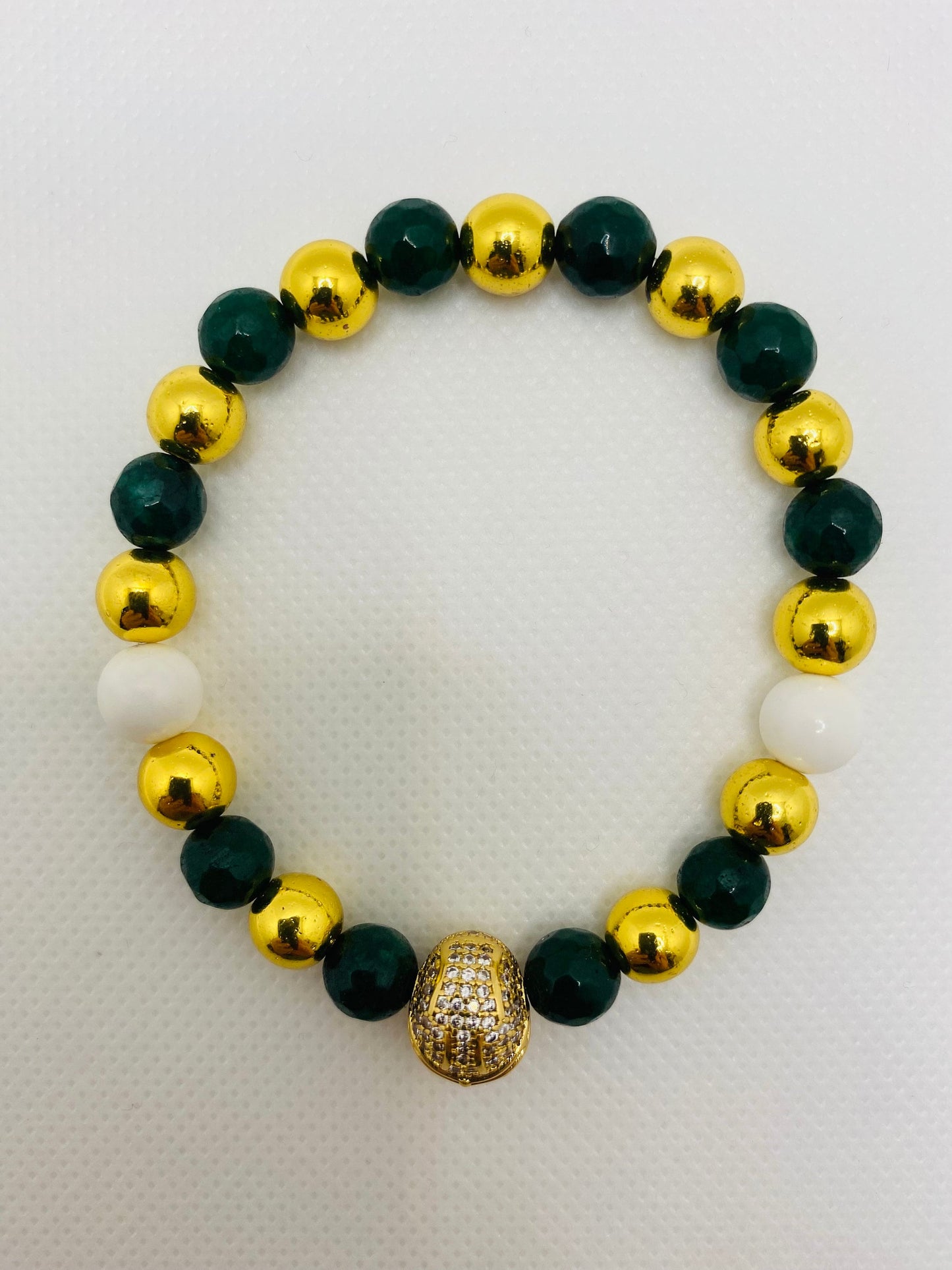 Green Bay Packers Bracelet: Jade, Hematite & Football Helmet