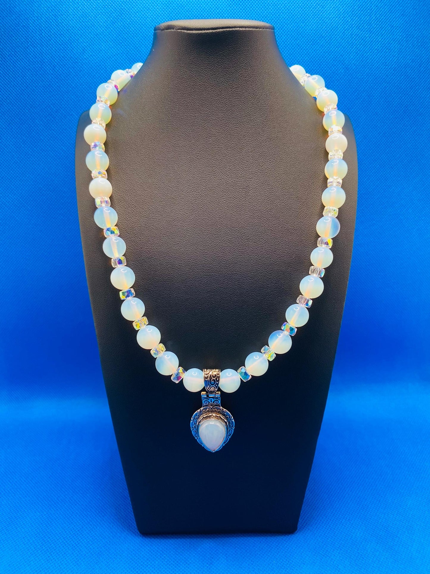 Handmade Opal Heart Necklace: Boho Crystal Jewelry with Moonstone Pendant