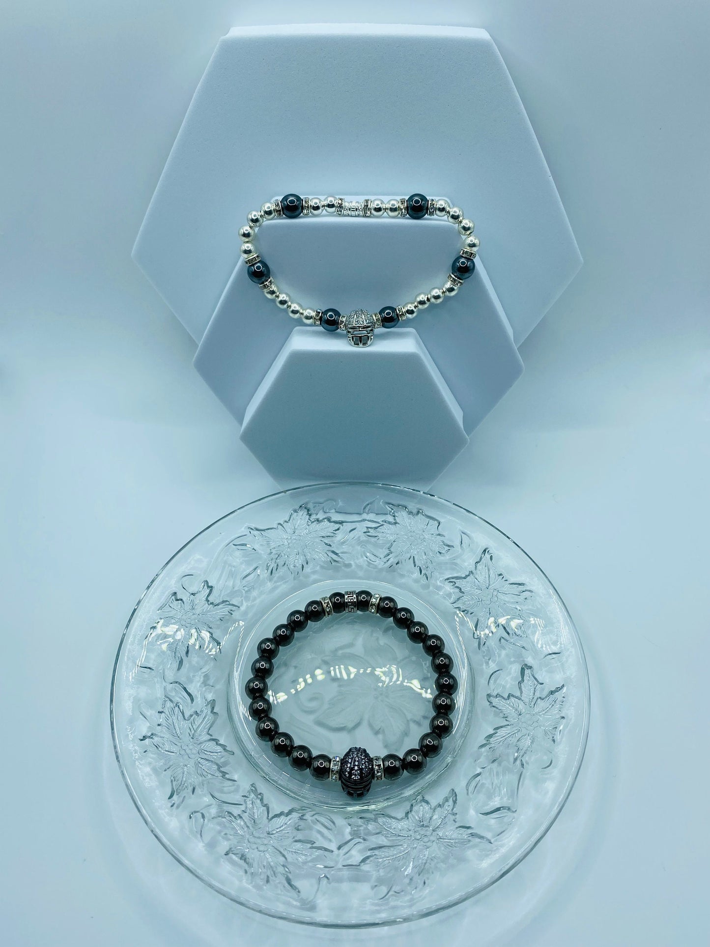 Las Vegas Raiders Bracelet: Hematite Gemstone Football Helmet Jewelry