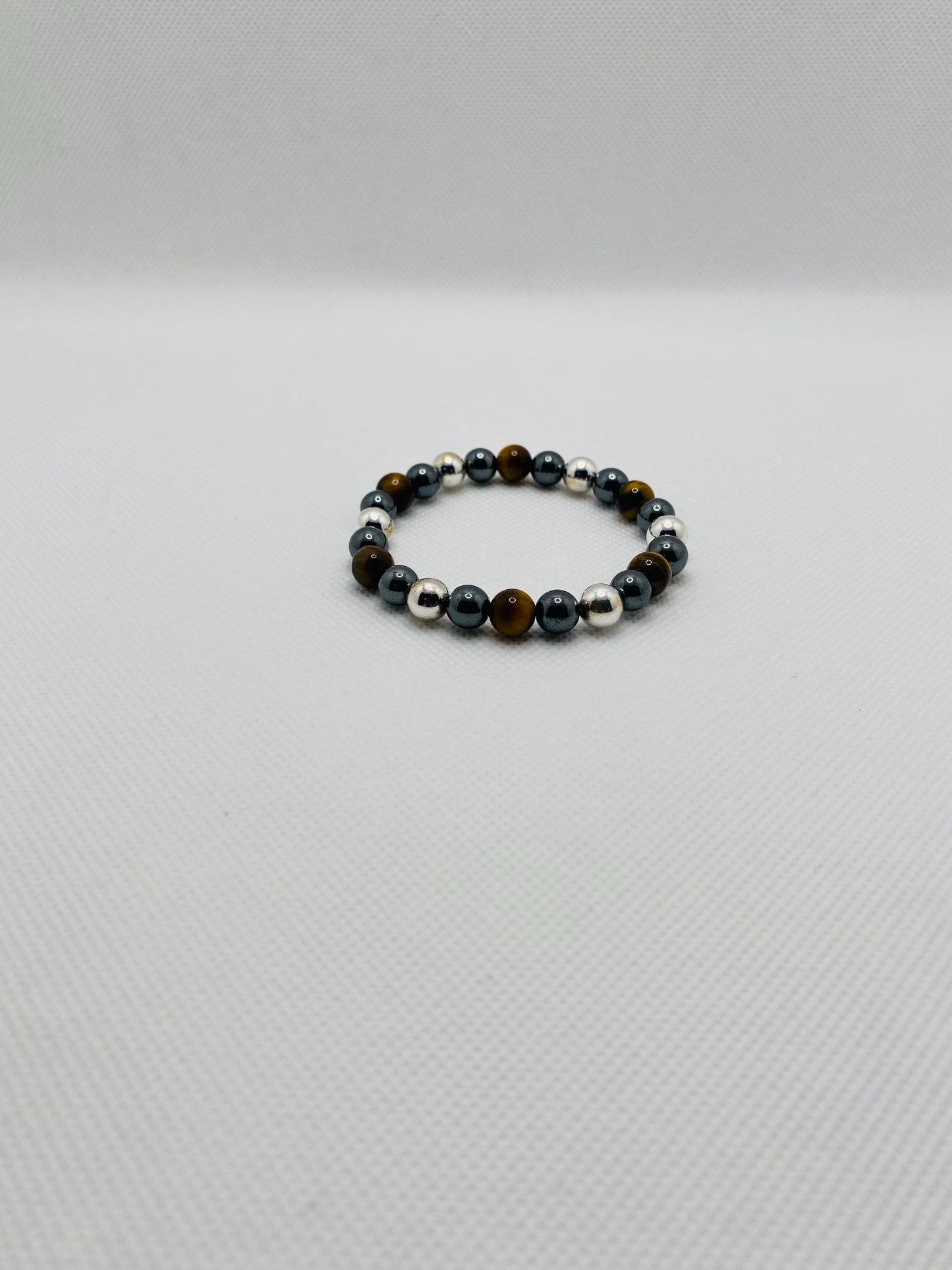 Mens Tigers Eye & Hematite Beaded Bracelet - Handmade Gemstone Jewelry