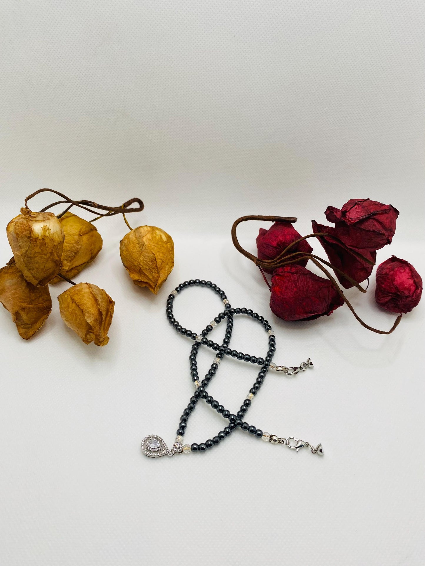 Womens Necklace Handmade Jewelry - Hematite Gemstone Beads & Zirconia Pendant, Gifts for her, Crystal Necklace