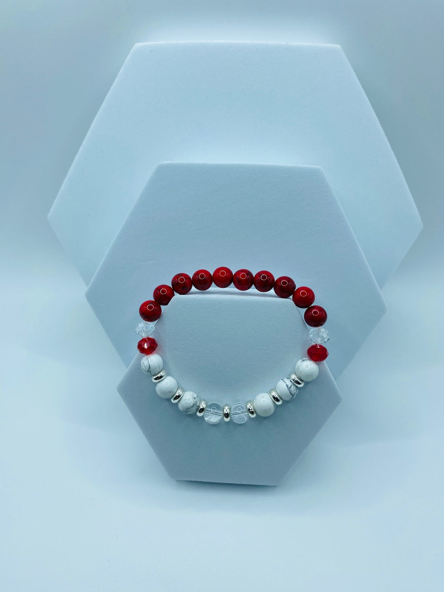 Red Turquoise & Howlite Gemstone Bracelet: Crystal Quartz Beaded Jewelry