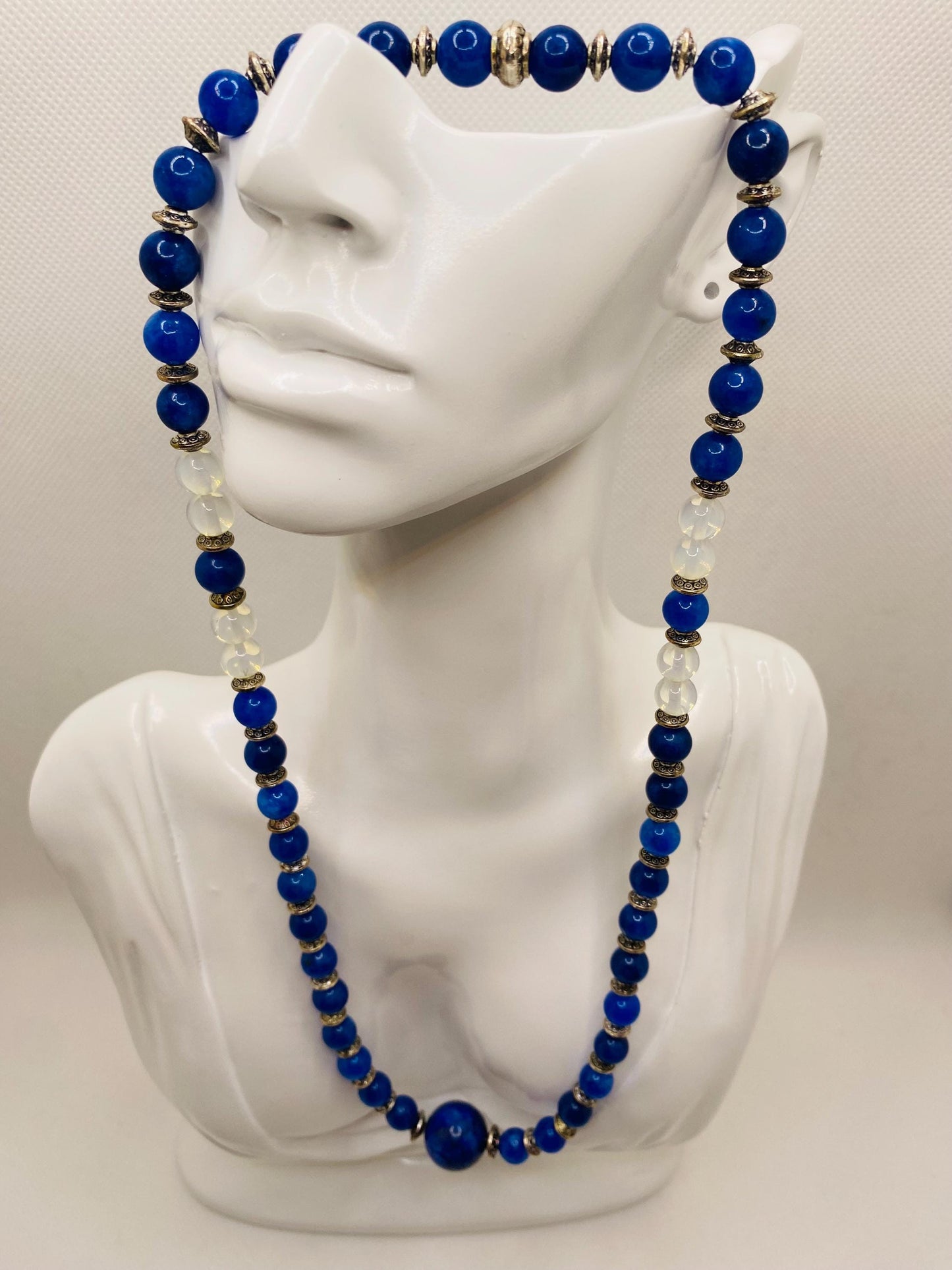 Handmade Lapis Lazuli Beaded Necklace with Silver Spacers