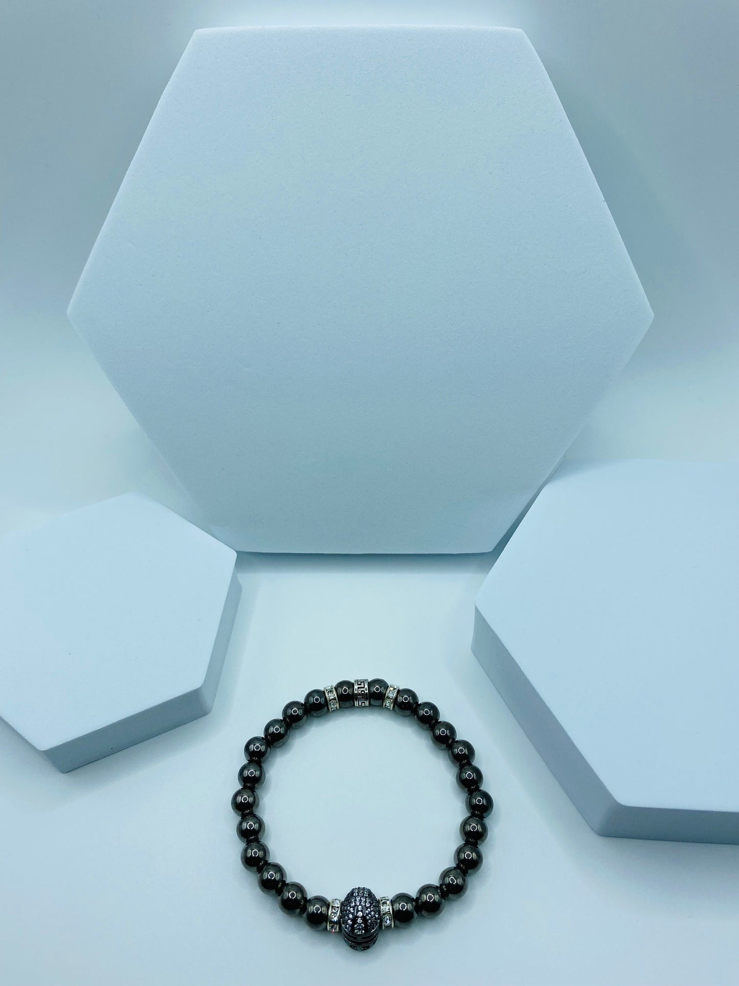 Las Vegas Raiders Bracelet: Hematite Gemstone Football Helmet Jewelry