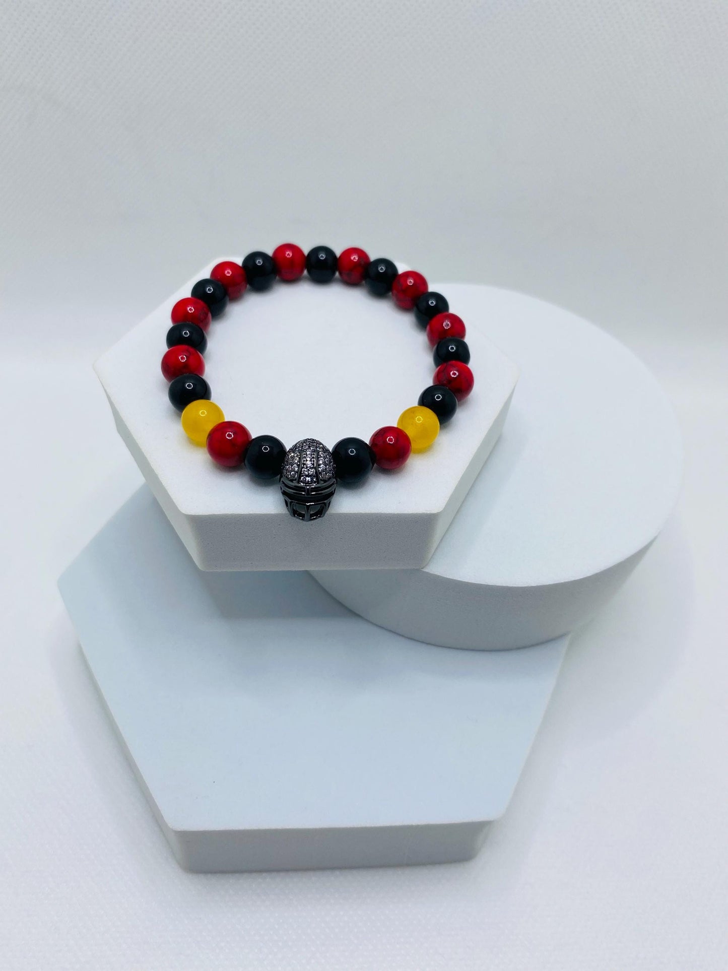 Arizona Cardinals Bracelet: Gemstone Beads with Football Helmet Charm