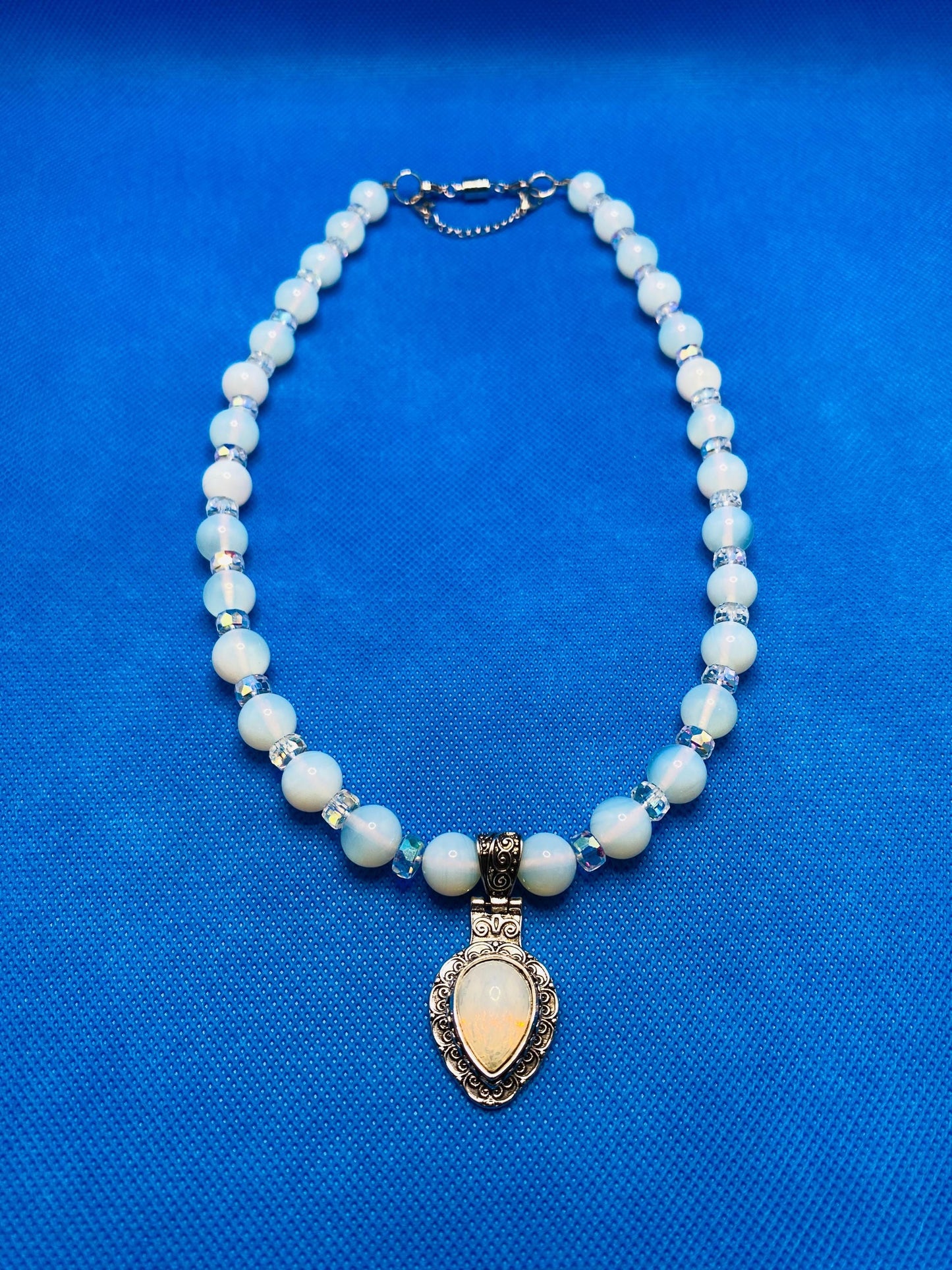 Handmade Opal Heart Necklace: Boho Crystal Jewelry with Moonstone Pendant