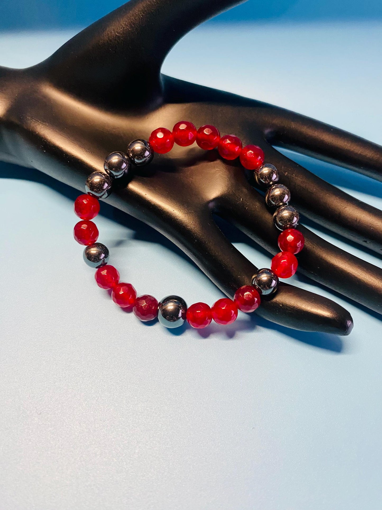 Handmade Jewelry Beaded Bracelet with Agate & Hematite Gemstone Beads, Mens Bracelets, Womens Bracelet