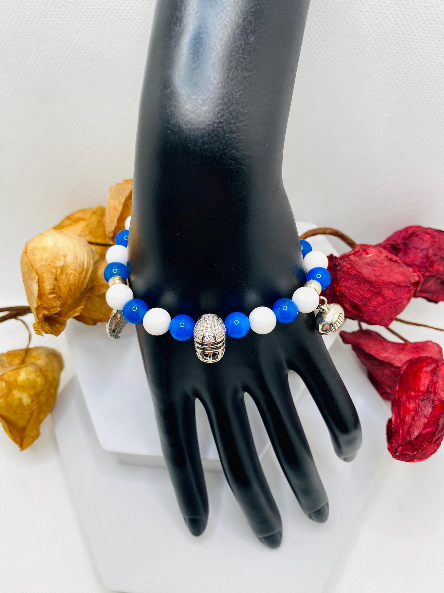 Indianapolis Colts Gemstone Charm Bracelet: Agate & Porcelain Beads