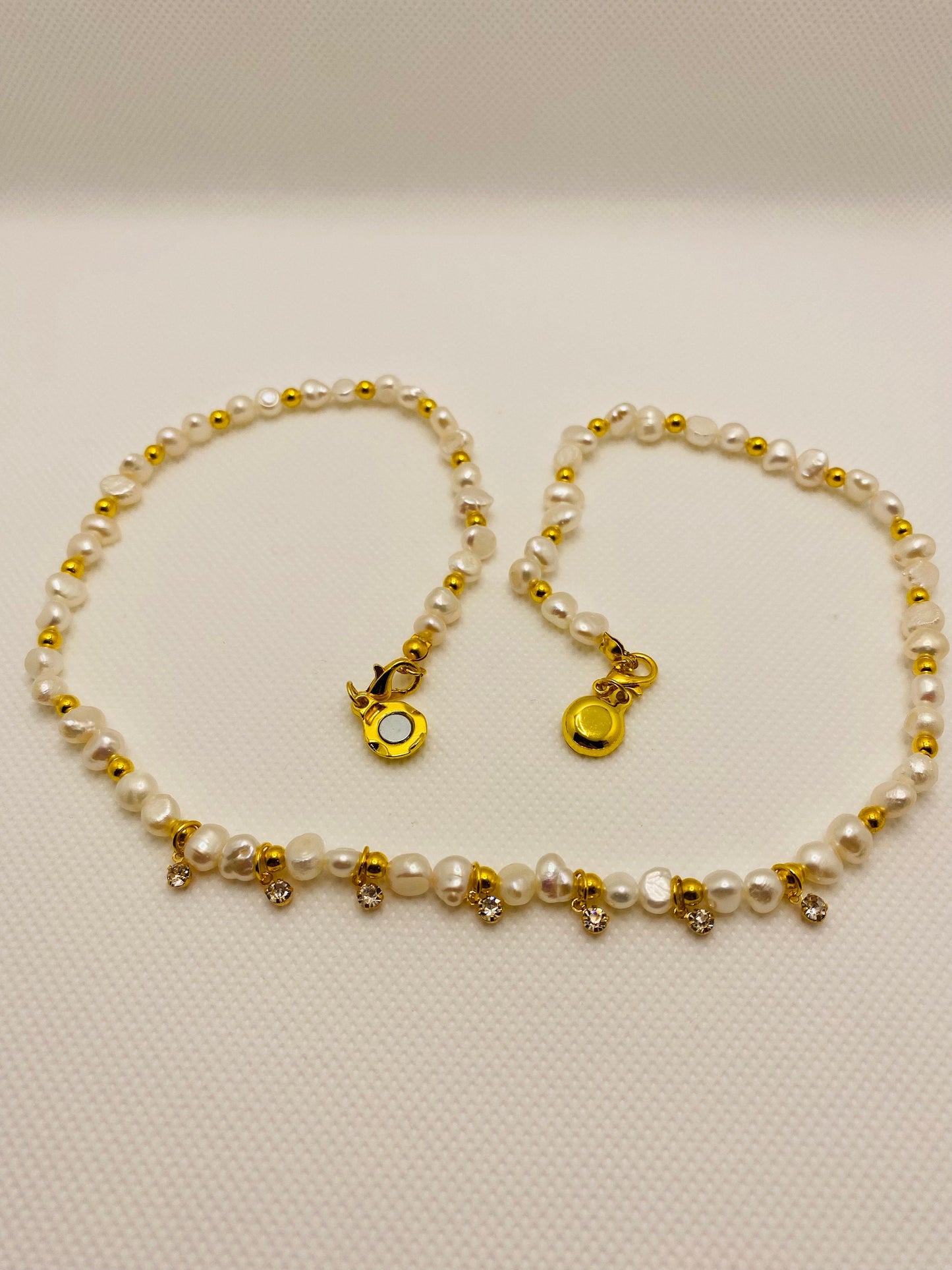 Baroque Pearl Necklace: 18k Gold Plated Hematite Beads, CZ Crystal Pendant