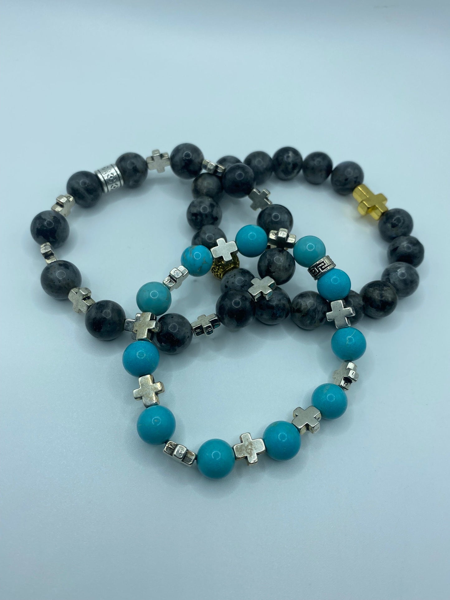 Turquoise Cross Bracelet: Religious Silver Charm Jewelry