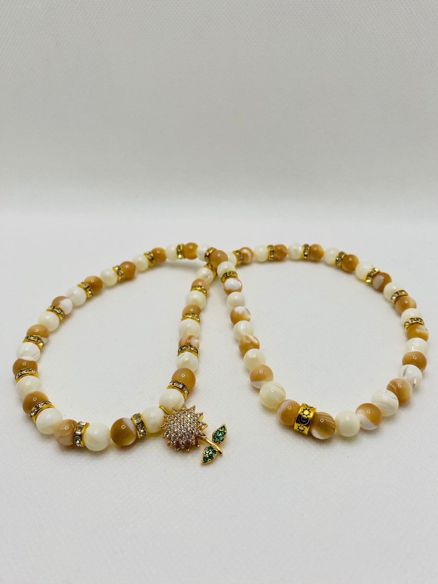 Handmade Mother of Pearl Necklace: CZ Sunflower Pendant