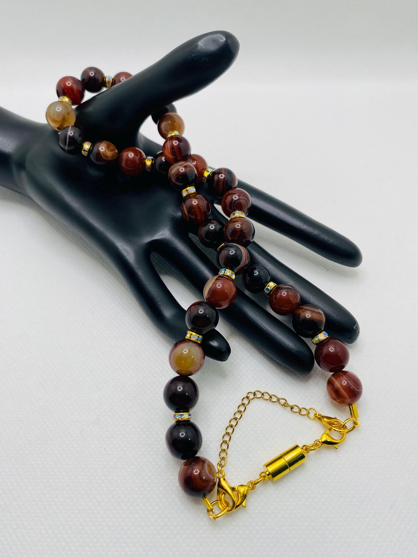 Dream Agate Gemstone Necklace: Gold Plated Magnetic Clasp